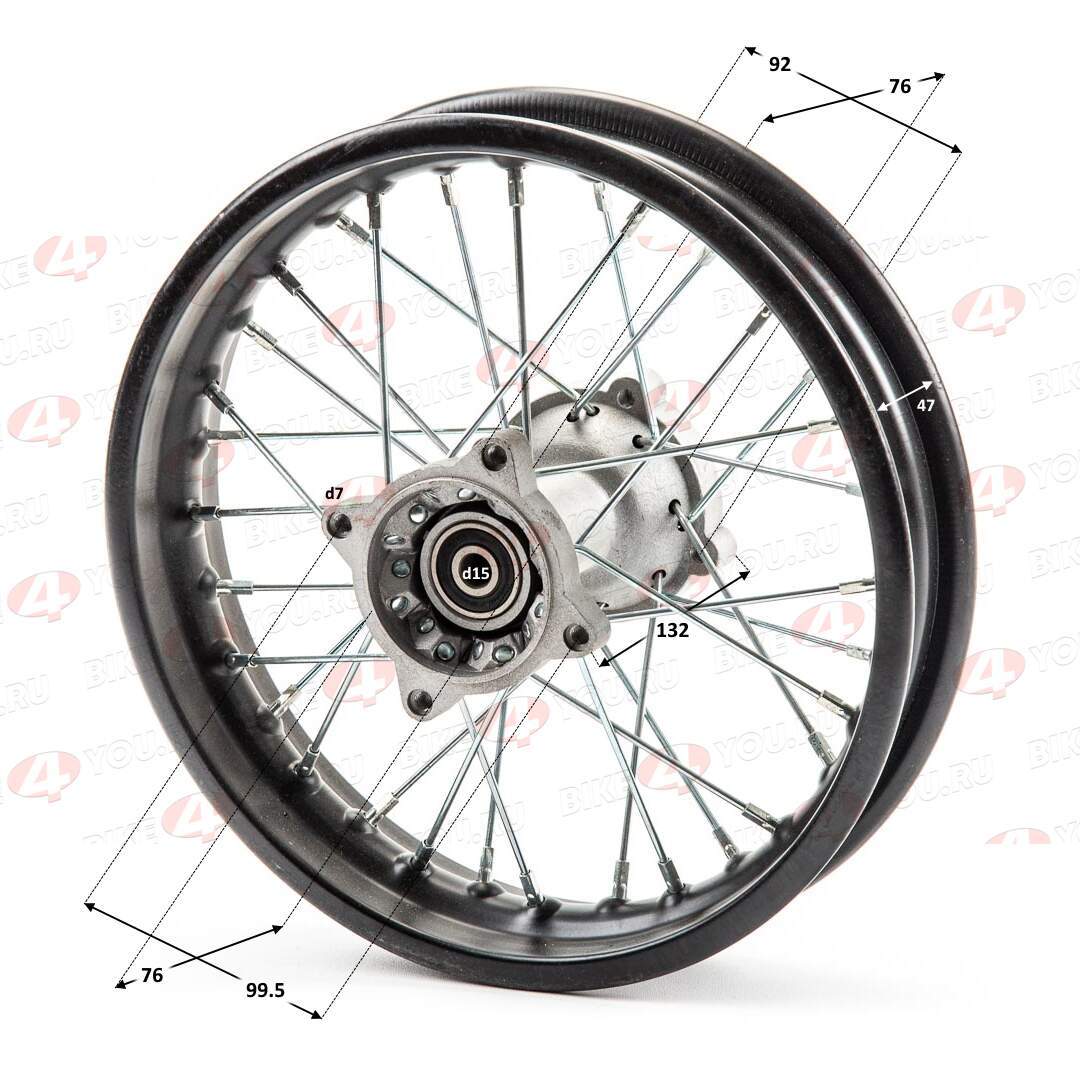 Обод задний 12" (1,85-R12 d=15mm) сталь/черный (4х99,5х76/4х92х76, диск/звезда)