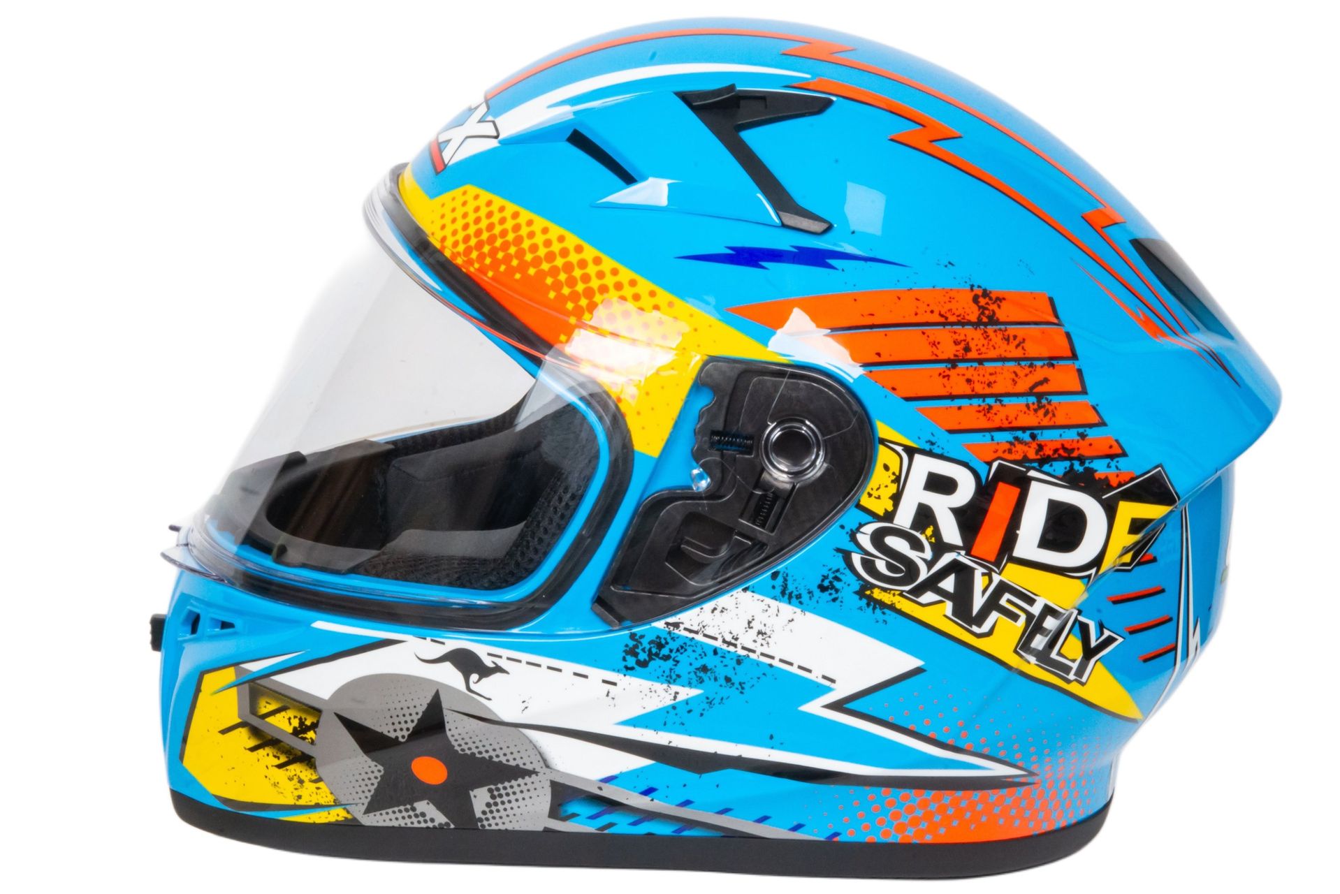 Шлем мото интеграл GTX 578S №2 (S) BLUE / ORANGE YELLOW подростковый