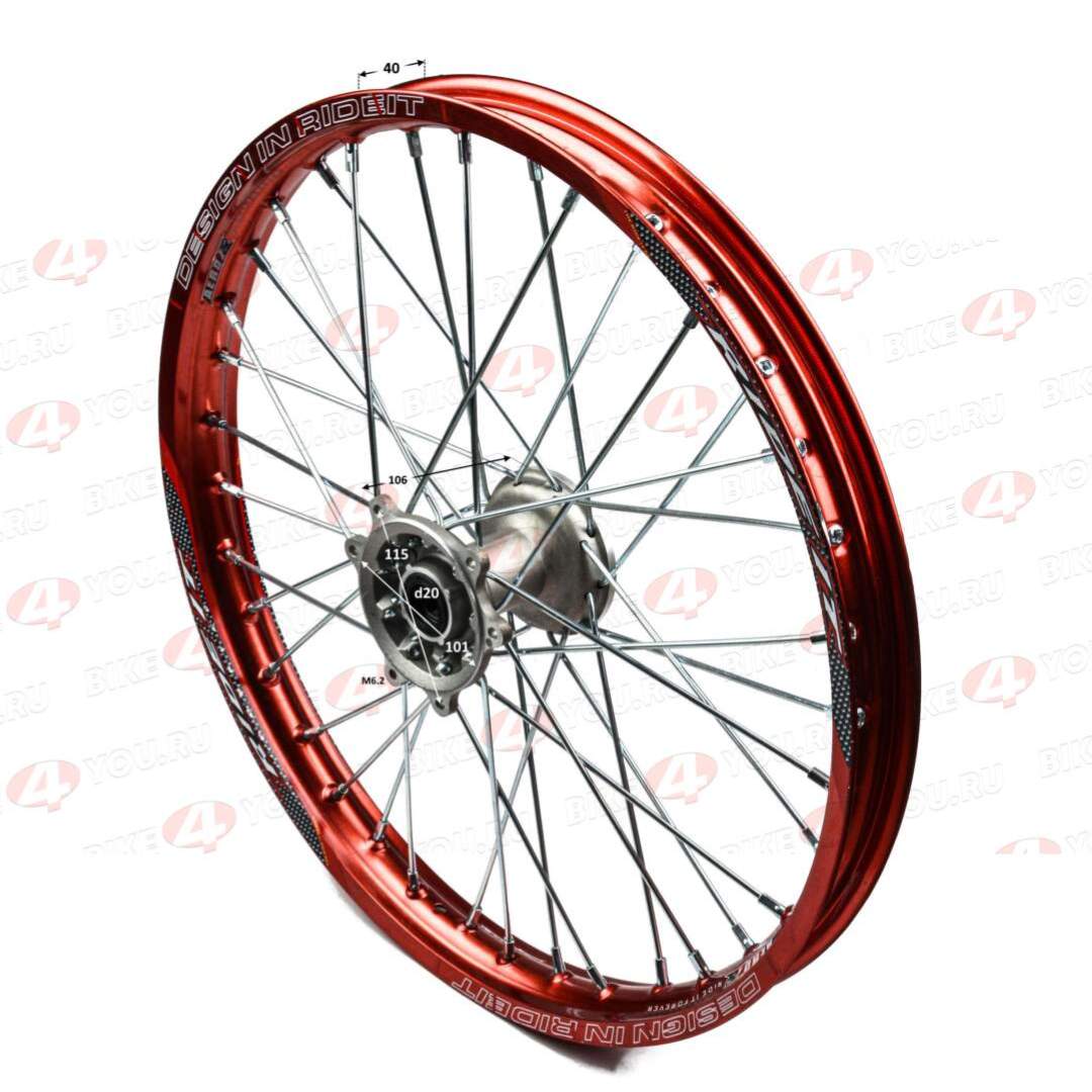 Обод передний 21" (1,60-R21 d=15mm)  алюминий/красный KAYO с 2014г. 115x101x6