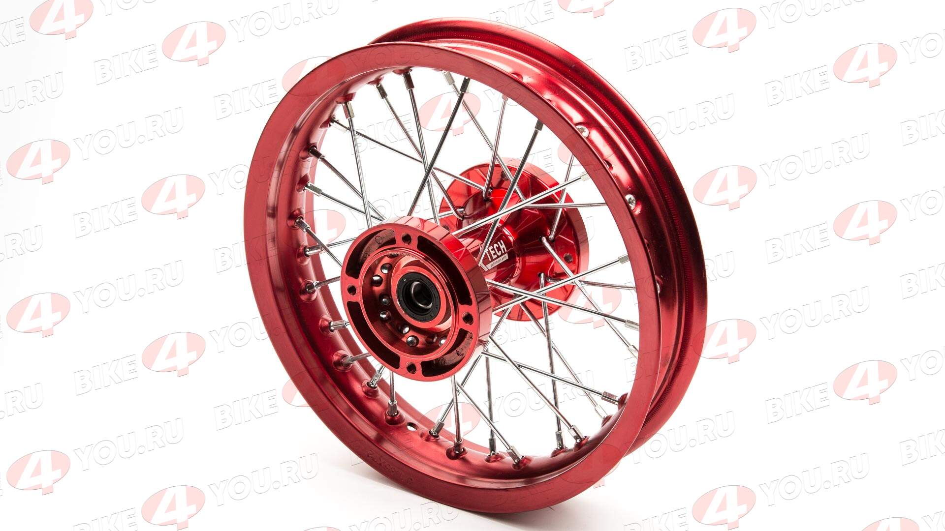 Обод задний 12" (1,85-R12 d=15mm) CNC ступица, алюминий/красный X-TECH (4х100х76/4х92х76 дск/звзд)