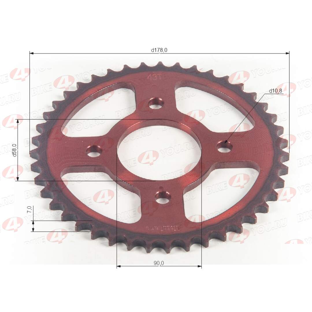 Венец, звезда ведомая (428-43) CG/CB 4х90х58 красная