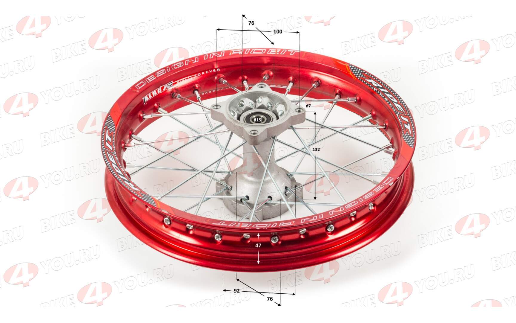 Обод задний 14" (1,85-R14 d=15mm) алюминий/красный