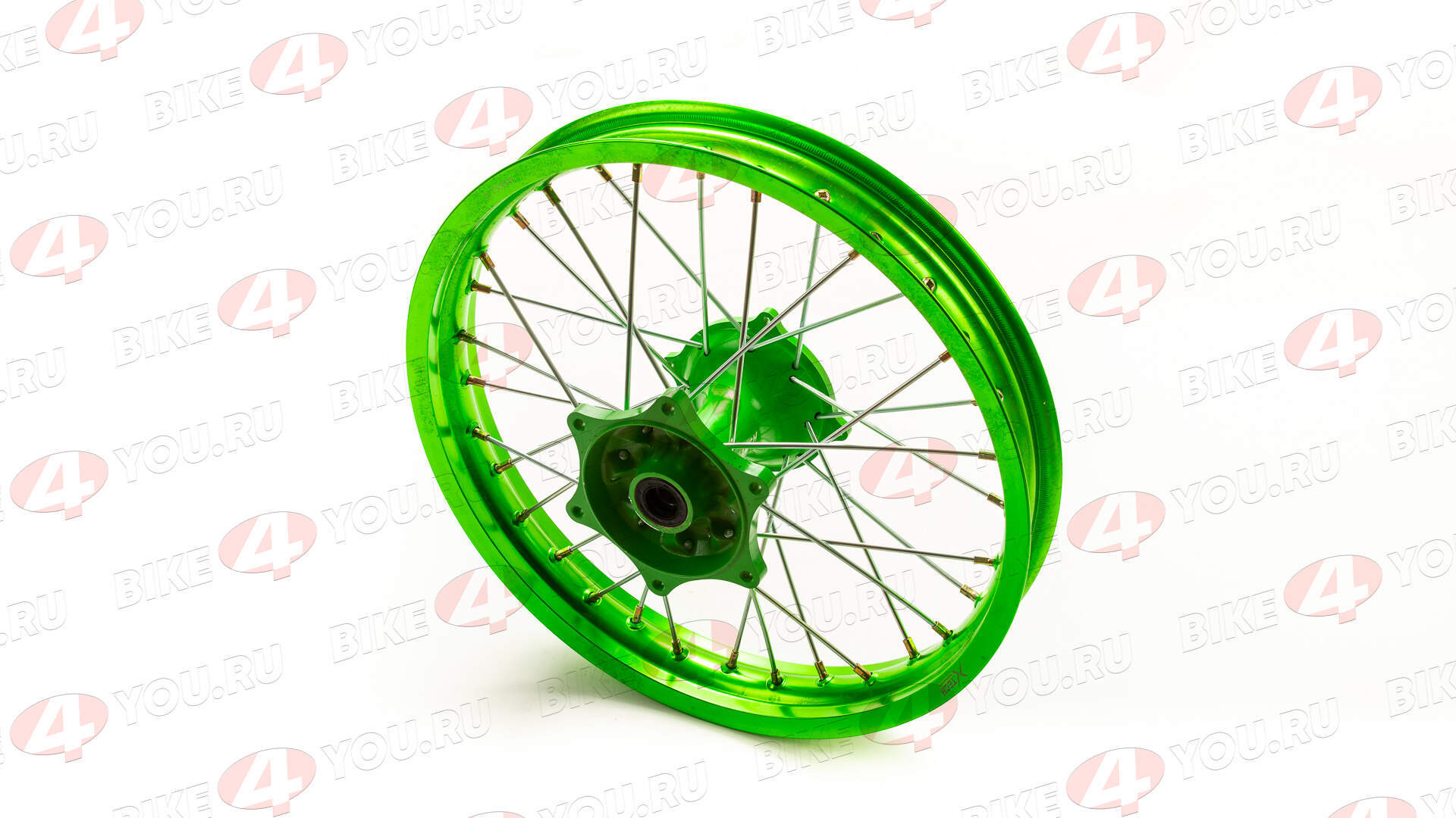 Обод задний 18" (2,15-R18 d=17mm) CNC ступица, алюм/зеленый X-TECH 6х153х125(звезда),4х140х121(диск)