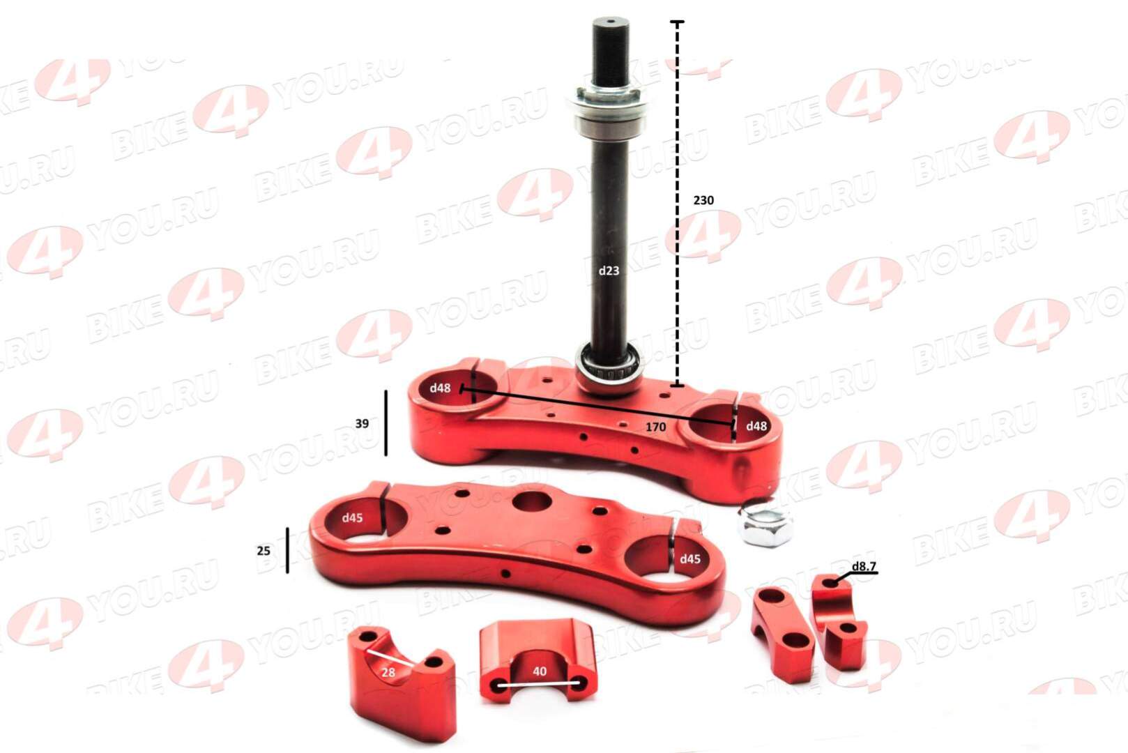 Траверса в сборе №1 алюминий 45/48 (170mm) красная
