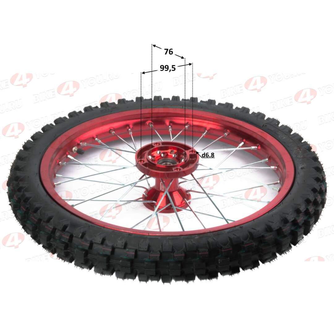 Обод передний 17" (1,60-R17 d=15mm) 70/100-17" (4x99,5x76) CNC ступица с резиной, алюминий/красный