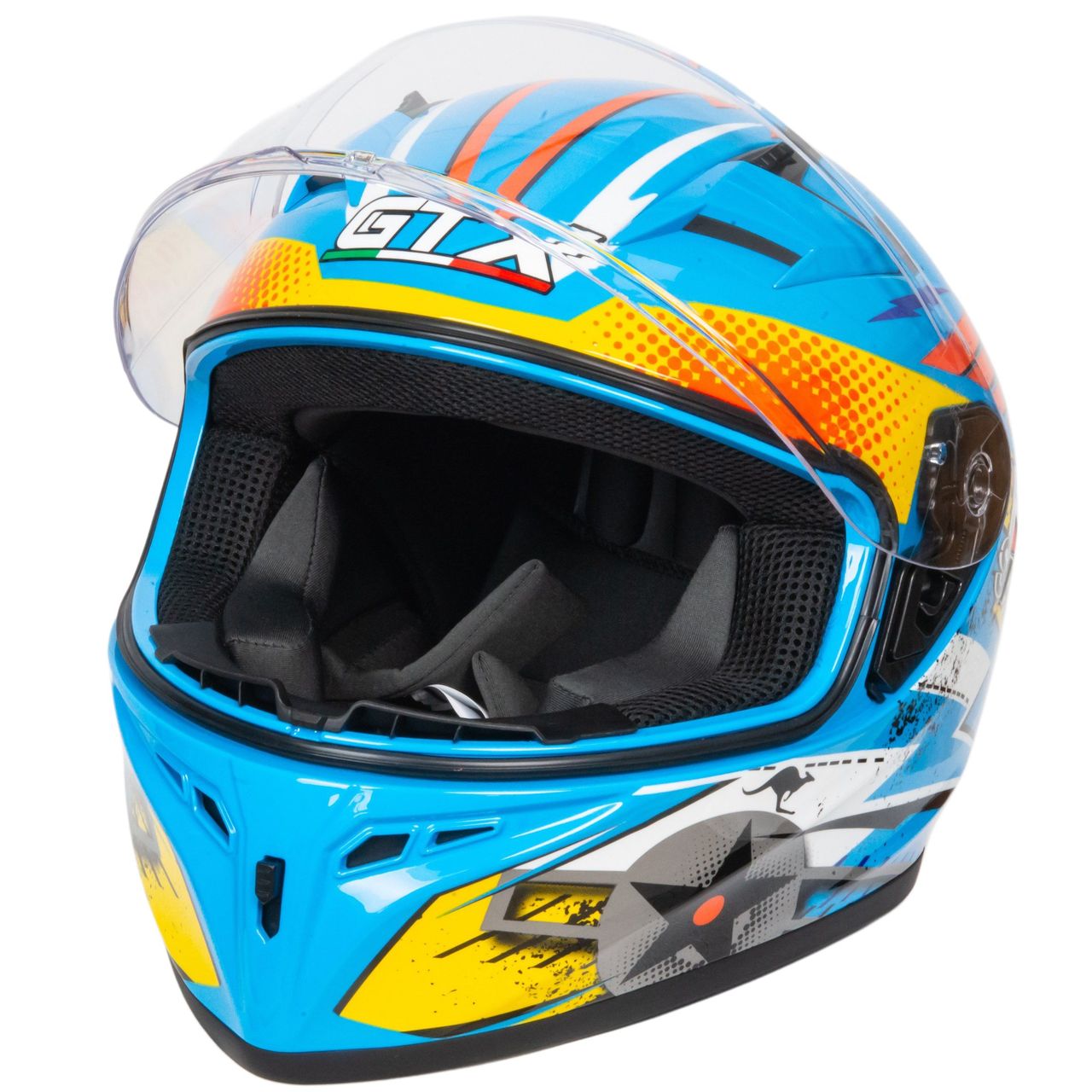 Шлем мото интеграл GTX 578S №2 (M) BLUE / ORANGE YELLOW подростковый