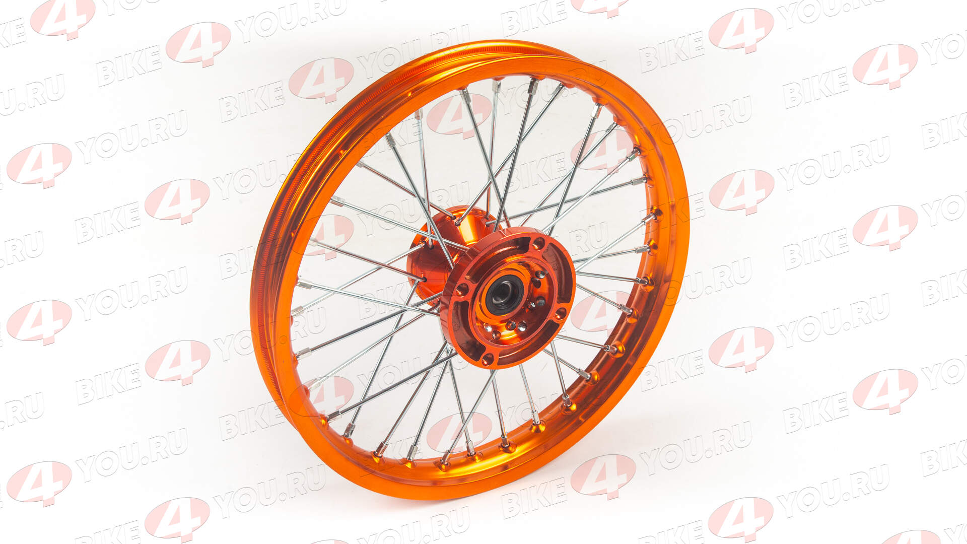 Обод передний 14" (1,40-R14 d=15mm) CNC ступица, алюминий/оранжевый X-TECH (4x100x76)