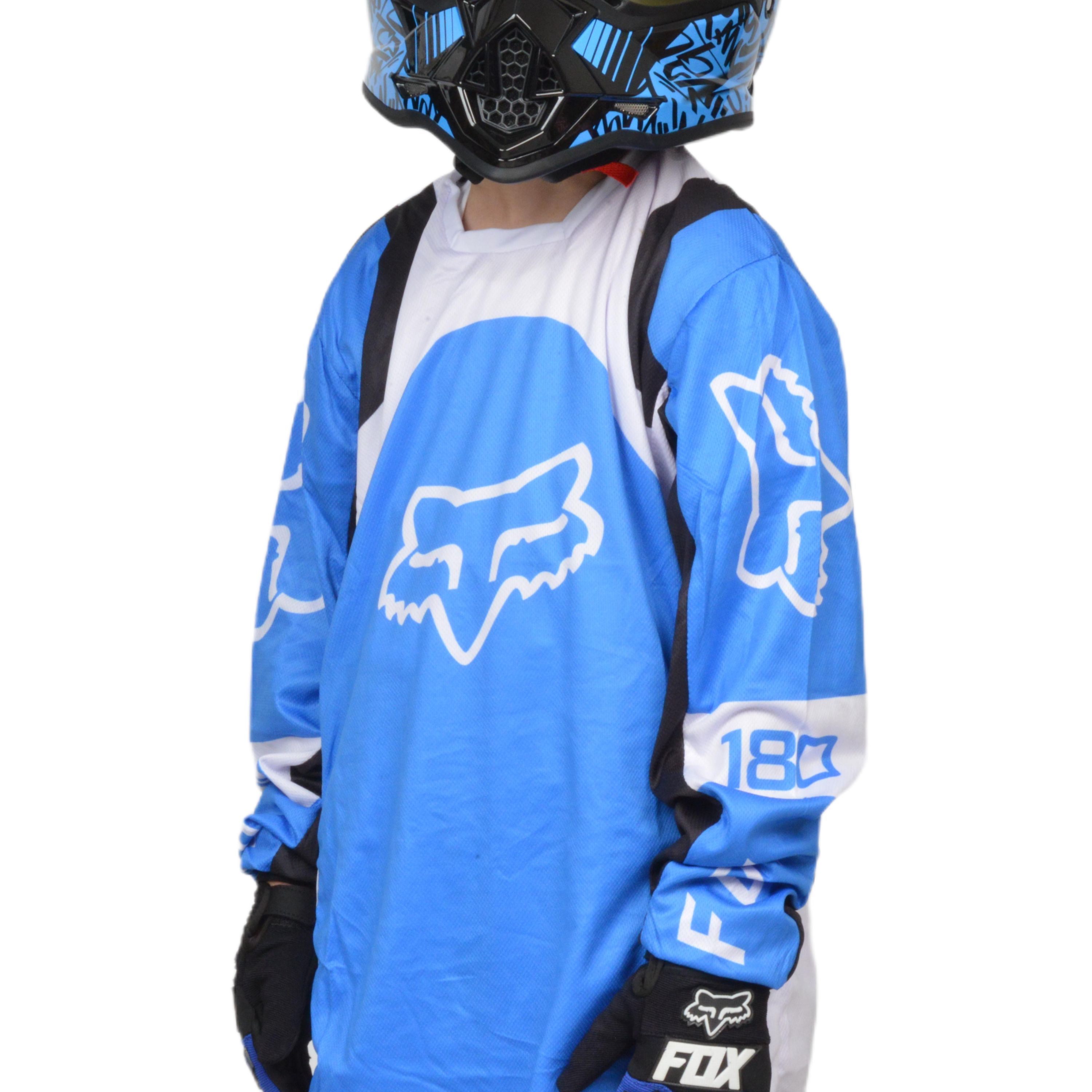 Джерси/футболка для мотокросса (детская) FOX №3 / Blue/White (рост 130-140 см)