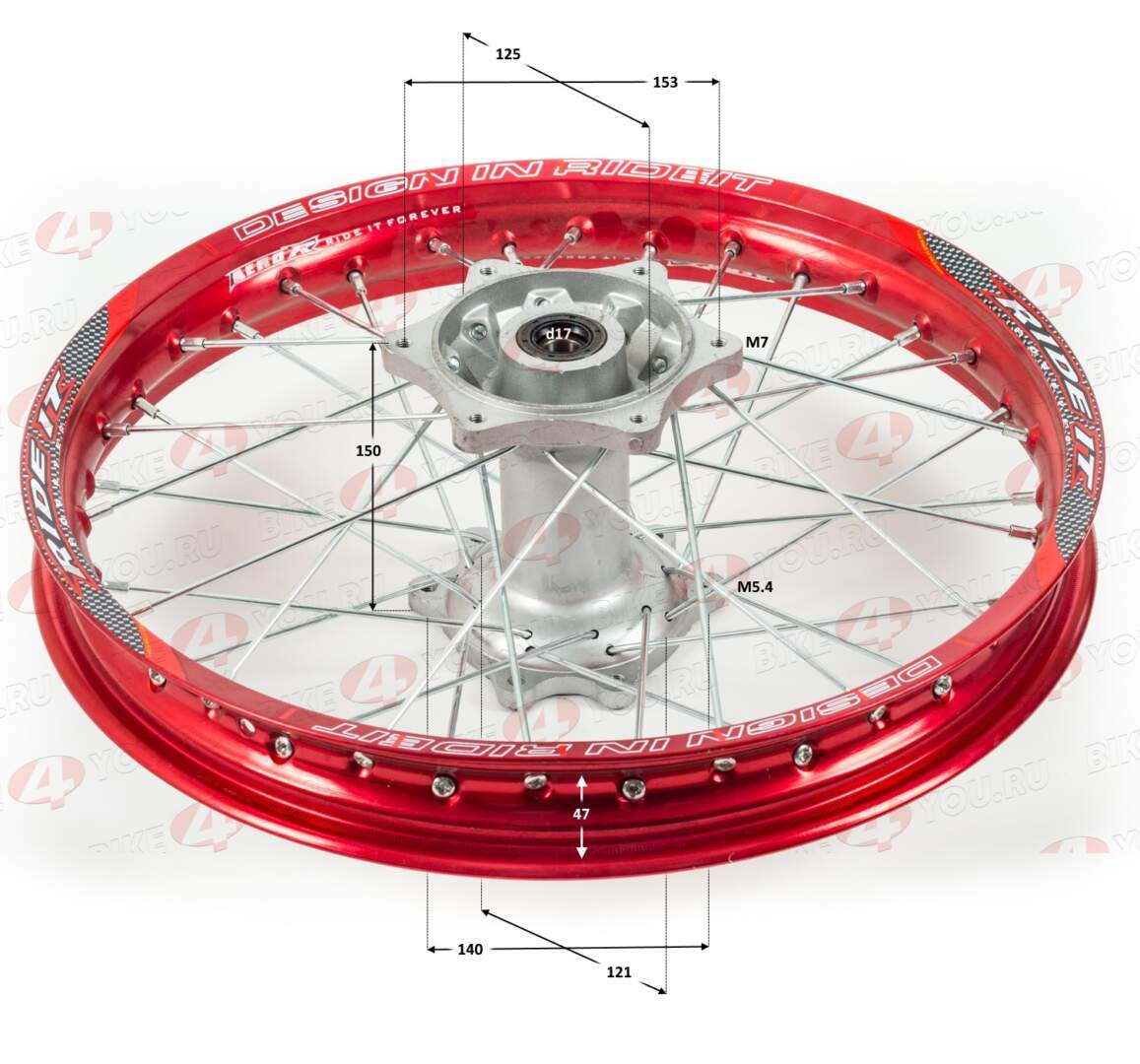 Обод задний 18" (1,85-R18 d=17mm) алюминий/красный XR250 6х153х125(звезда),6х140х121(диск)
