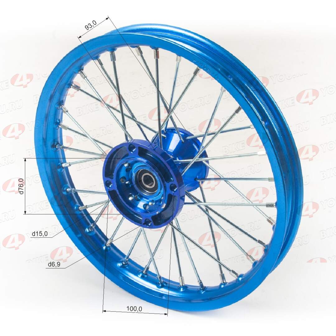 Обод передний 14" (1,40-R14 d=15mm) CNC ступица, алюминий/синий X-TECH