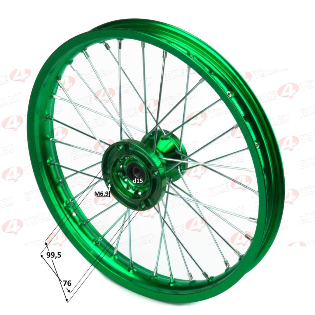 Обод передний 17" (1,60-R17 d=15mm) (4x100x76) CNC ступица, алюминий/зеленый X-TECH