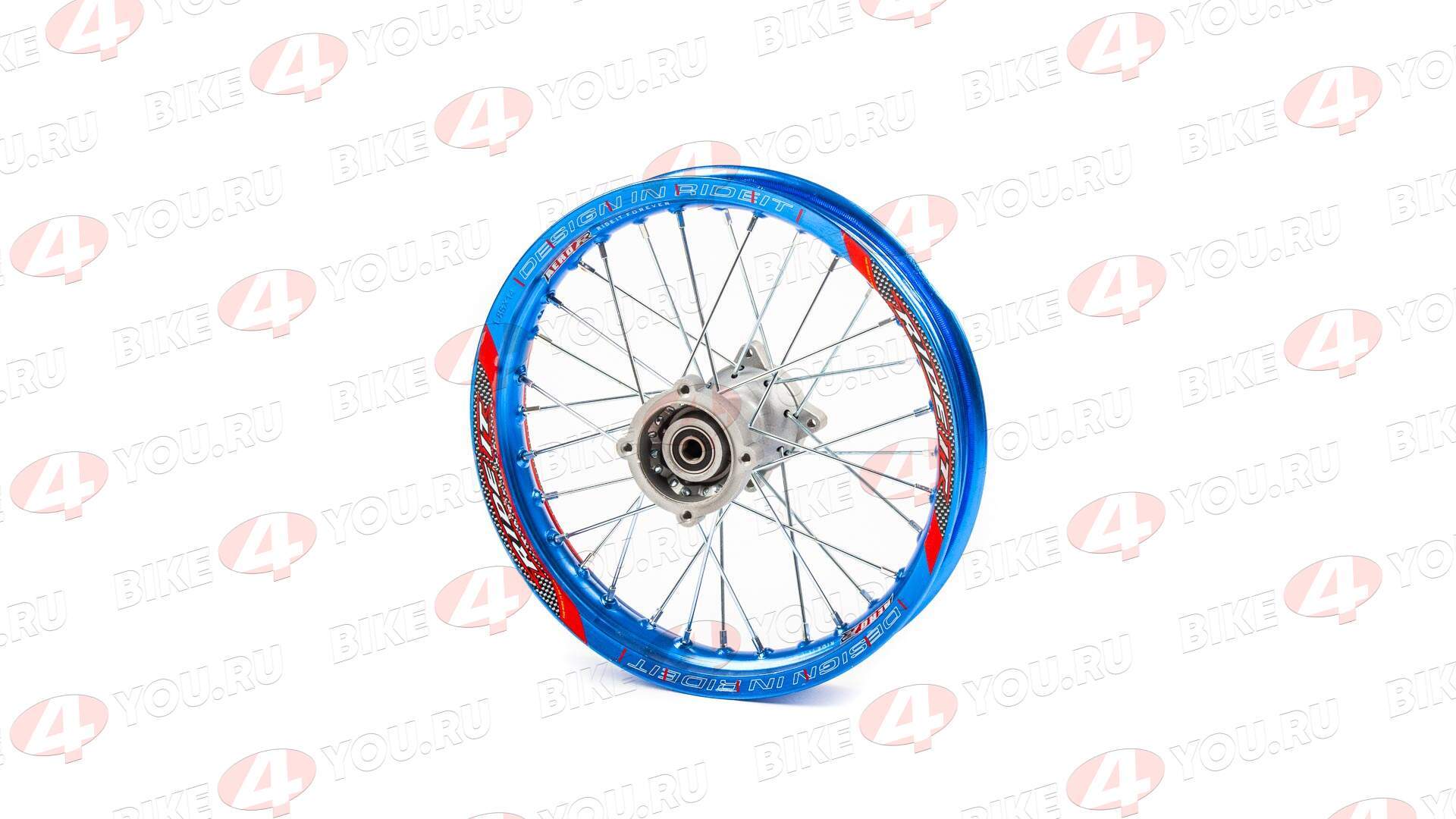 Обод задний 14" (1,85-R14 d=15mm) CNC ступица, алюминий/синий X-TECH (4x100x76/4x92x76 диск/звезда)