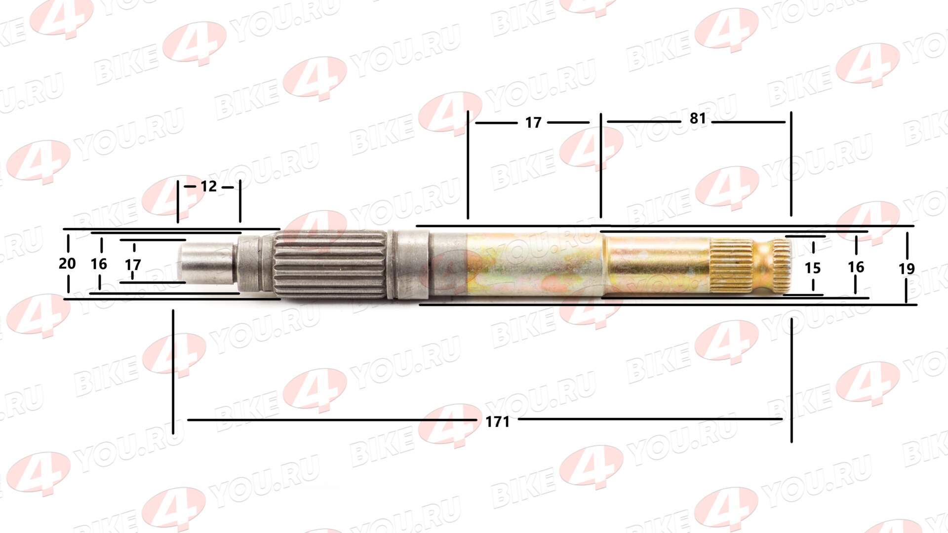 Вал кикстартера голый 162FMJ,164FML,166FML,166FMM,167FMM,170FMM (CGN/NT/CBN/CBB)