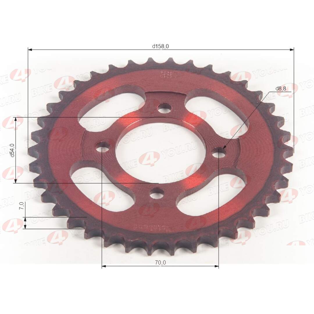Венец, звезда ведомая (428-38) красная 4х70х54