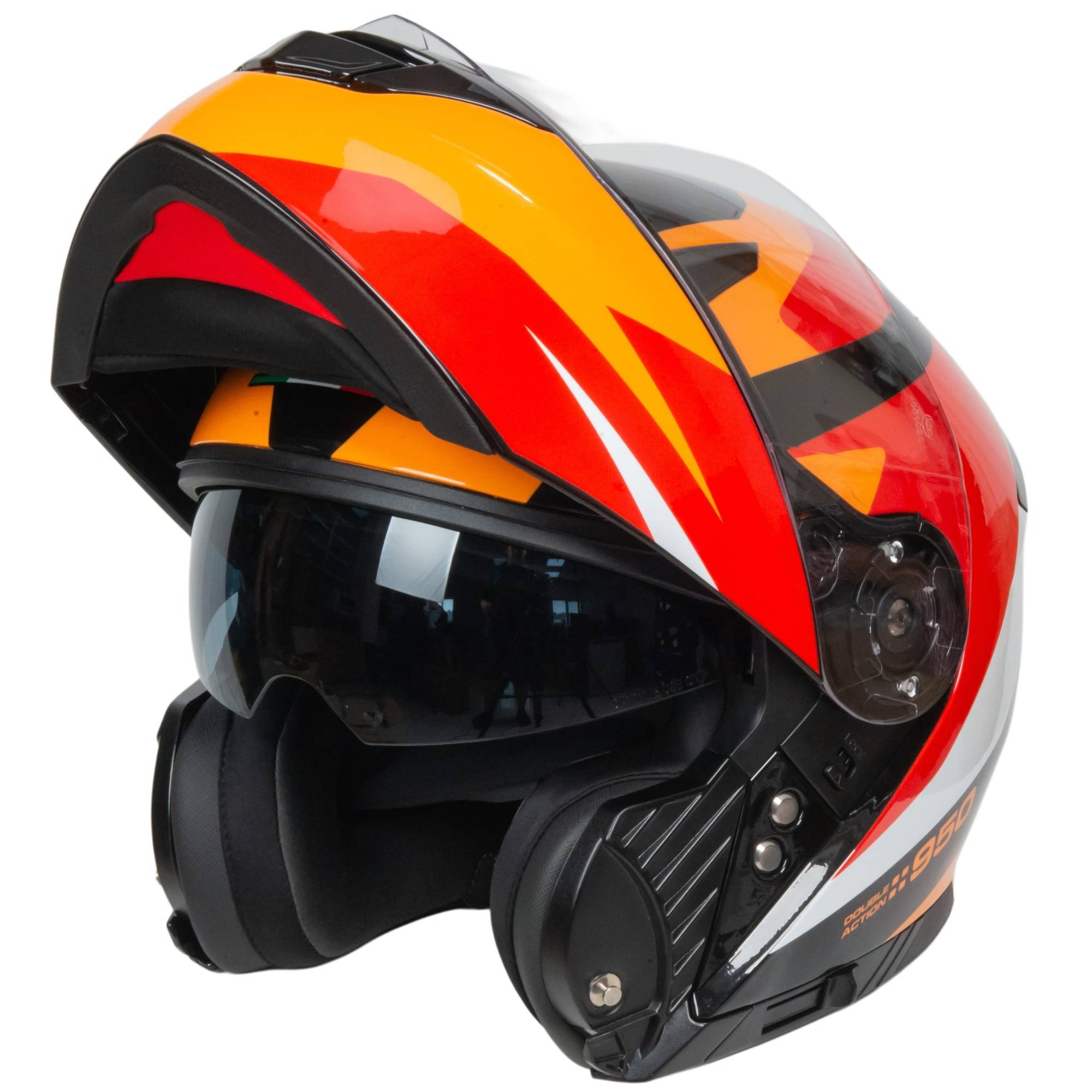 Шлем мото модуляр GTX 550 №2 (S) BLACK/WHITE ORANGE RED (2 визора)