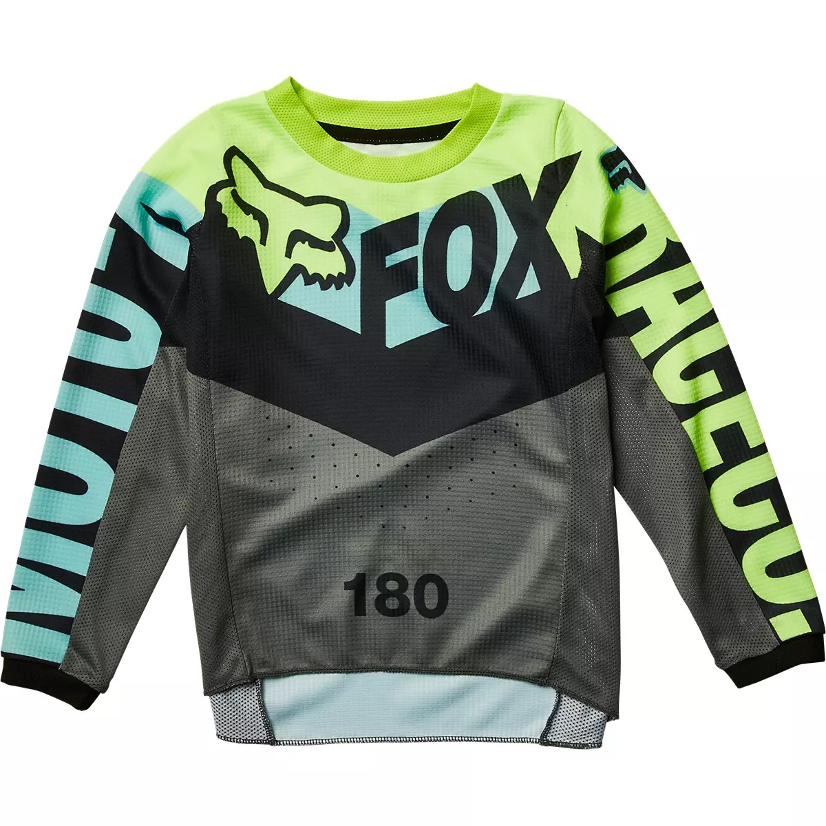 Джерси/футболка для мотокросса (детская) FOX №1 / Grey/Neon-Green (рост 130 см)