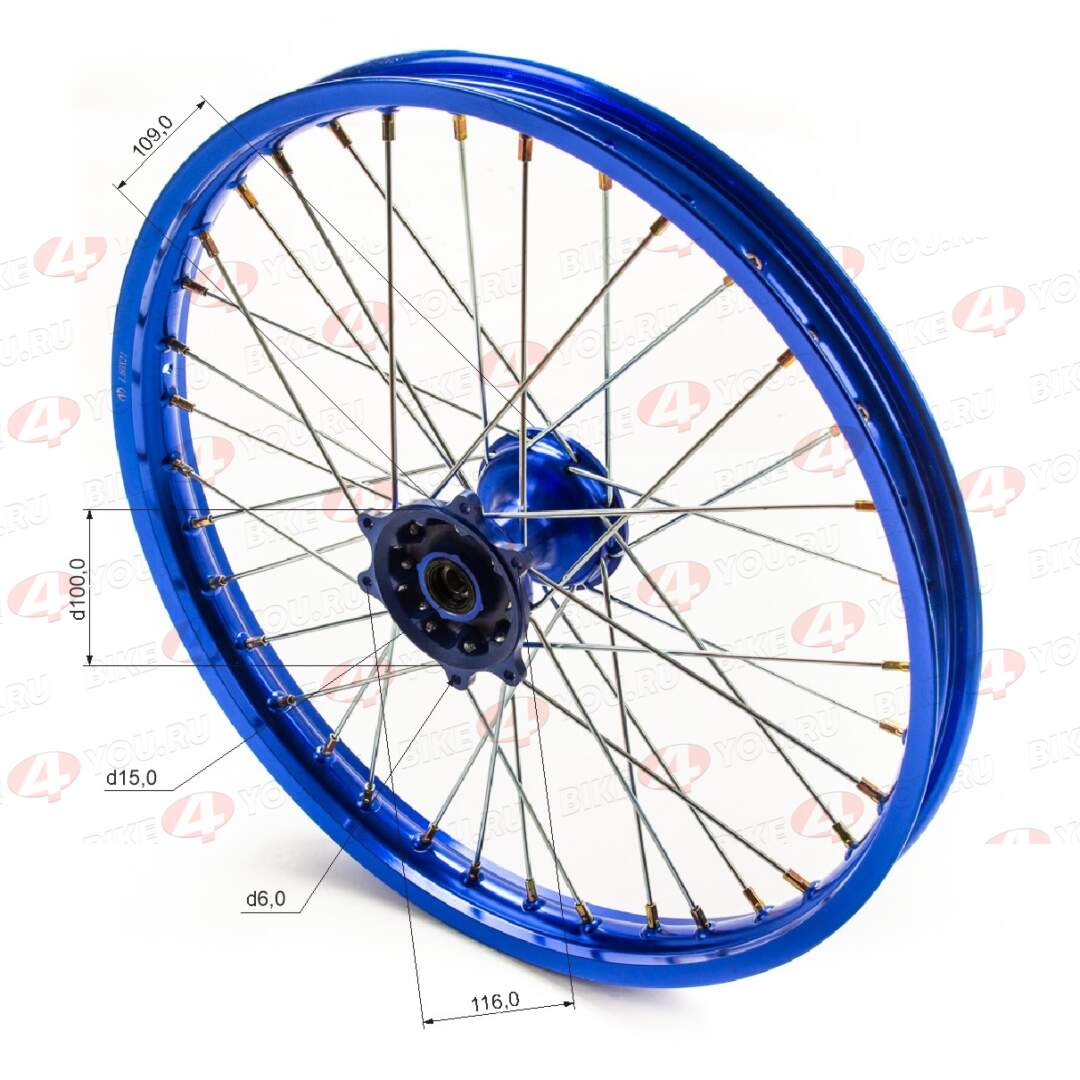 Обод передний 21" (1,60-R21 d=15mm) CNC ступица, алюминий/синий X-TECH (6x116x100)