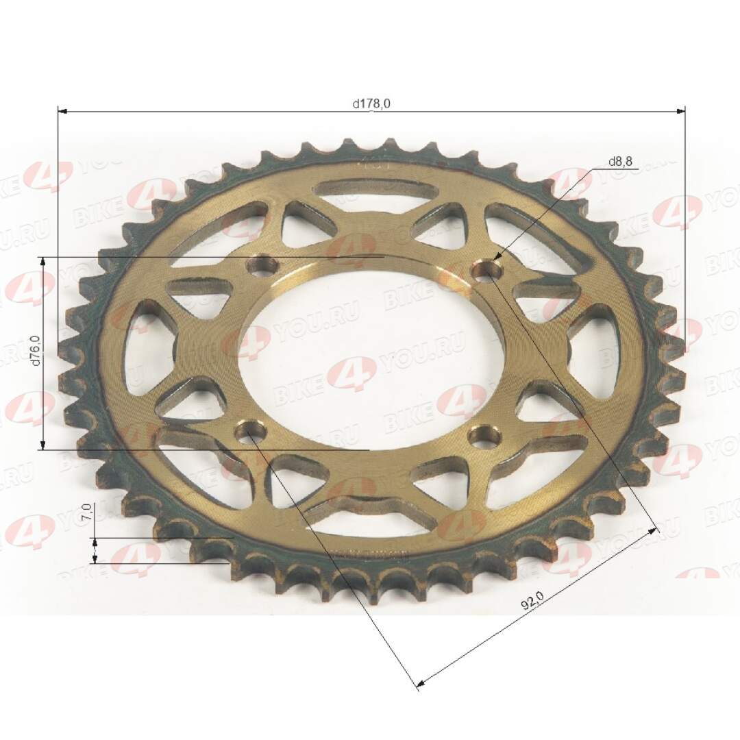 Венец, звезда ведомая (428H-43) сталь, закаленные зубья PIT BIKE 125-190 4х92х76