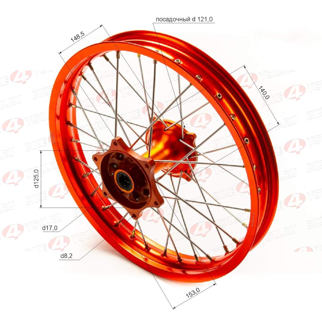 Обод задний 19" (2,15-R19 d=17mm) CNC ступица, алюминий/оранжевый X-TECH