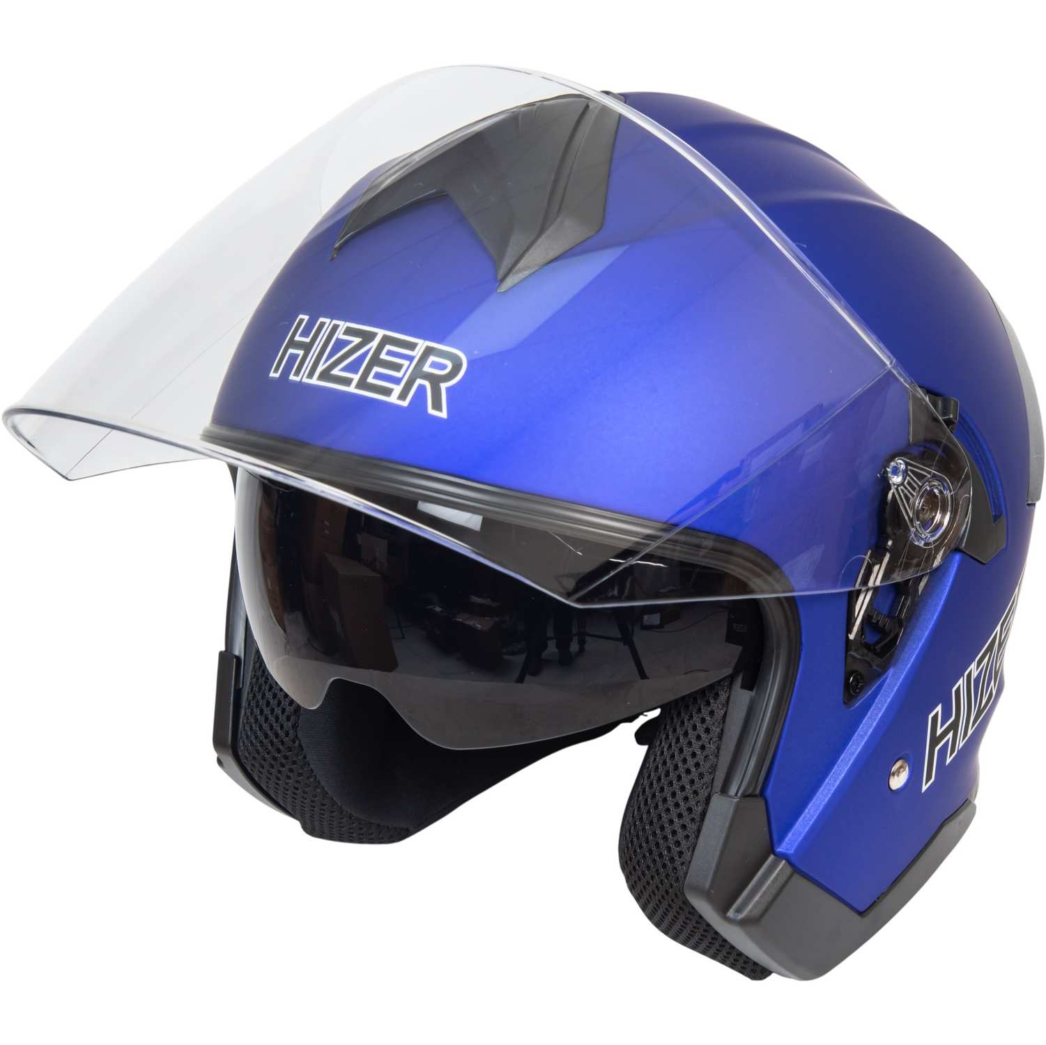 Шлем мото открытый HIZER J232 №2 (S) matte blue (2 визора)