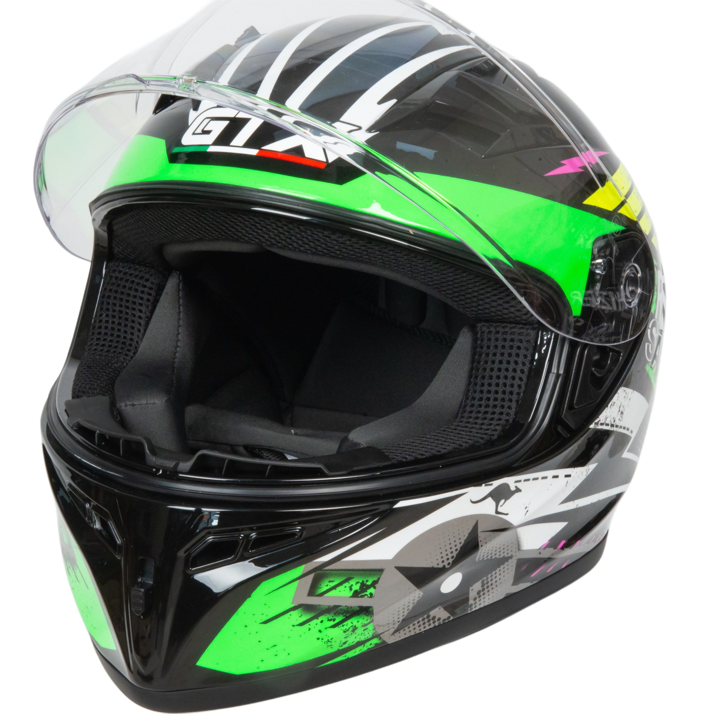 Шлем мото интеграл GTX 578S №1 (L) BLACK / FLUO GREEN YELLOW подростковый