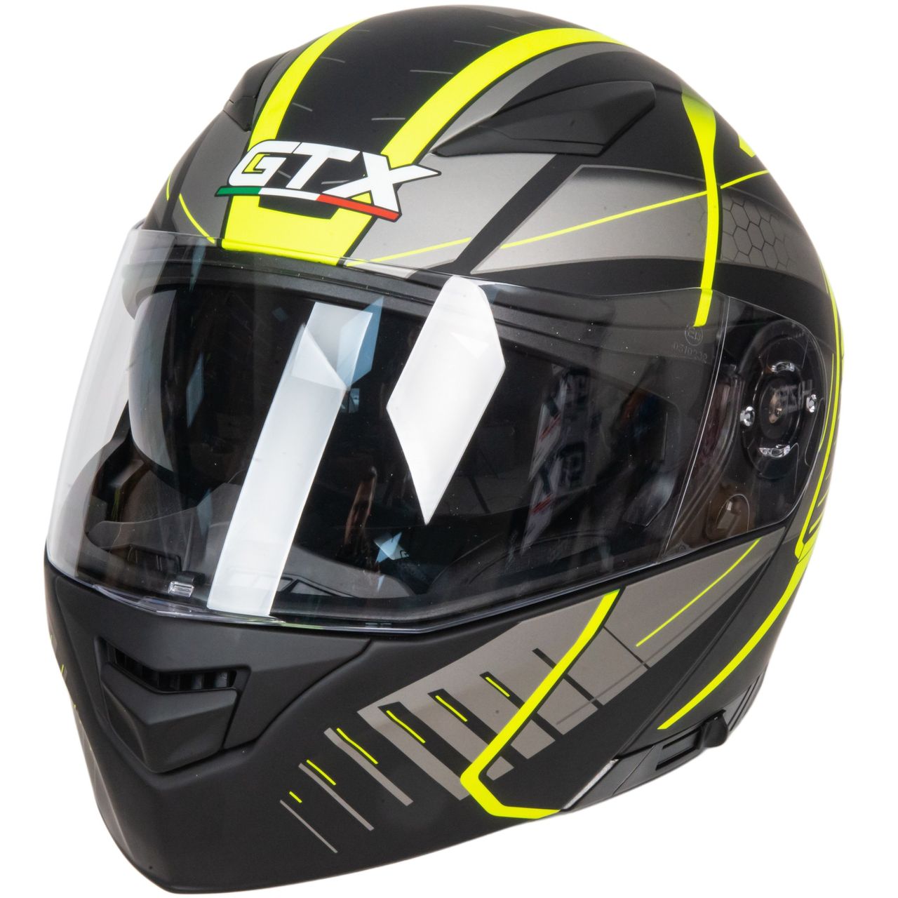 Шлем мото модуляр GTX 550 №3 (M) BLACK/FLUO YELLOW GREY (2 визора)