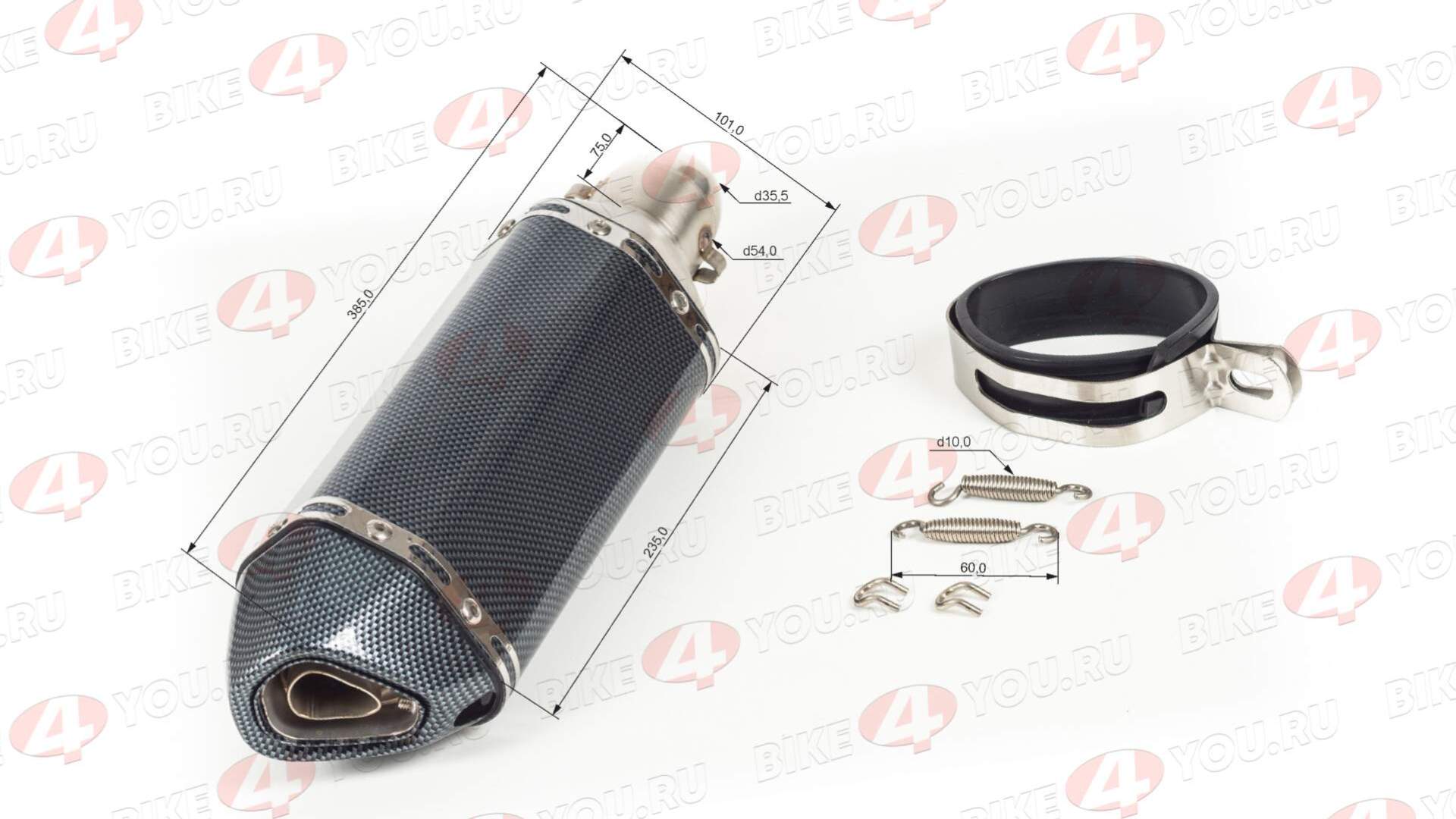 Глушитель AKRAPOVIC  №4 (L=370) шестигранный карбон