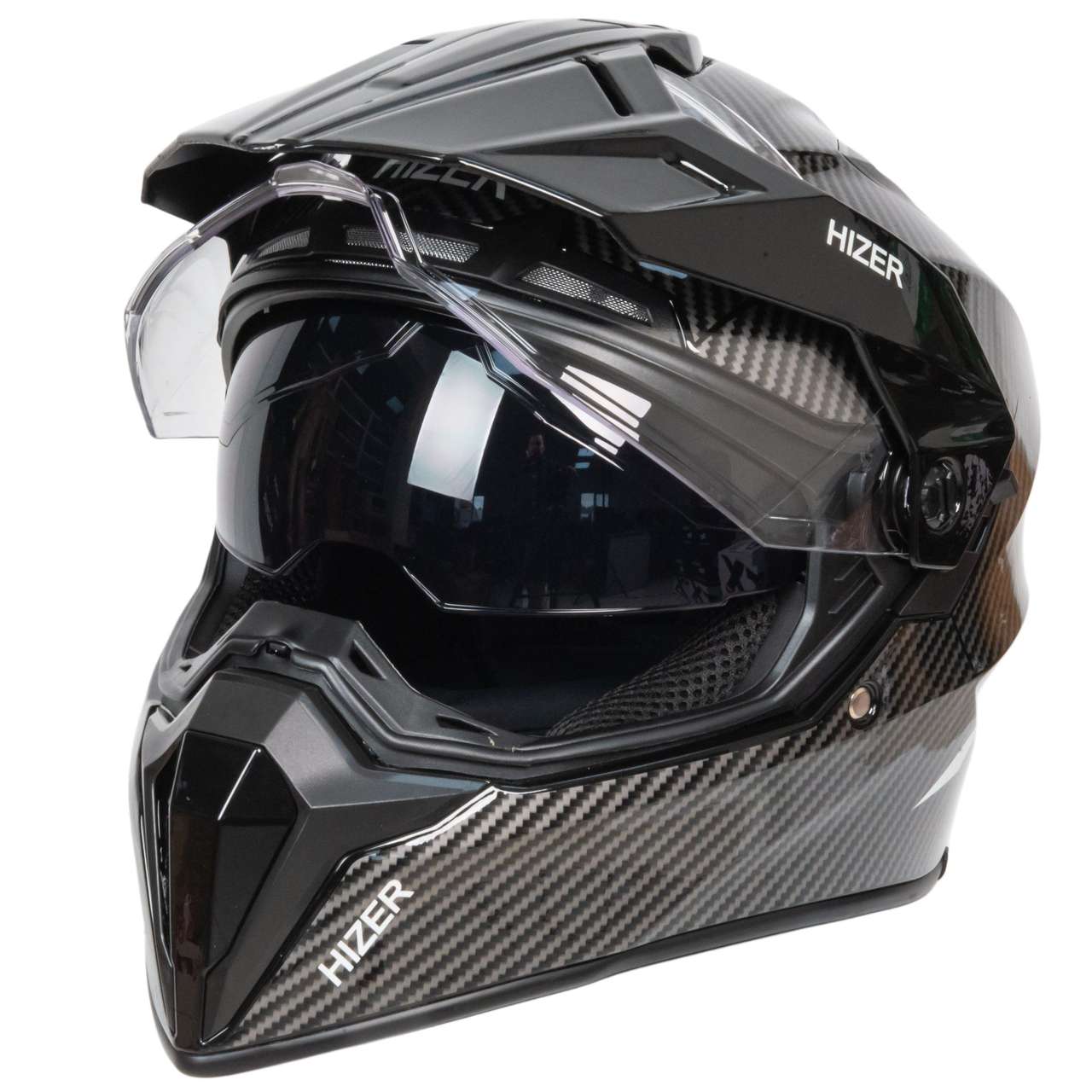 Шлем мото мотард HIZER J6808 №4 (XL) carbon (2 визора)
