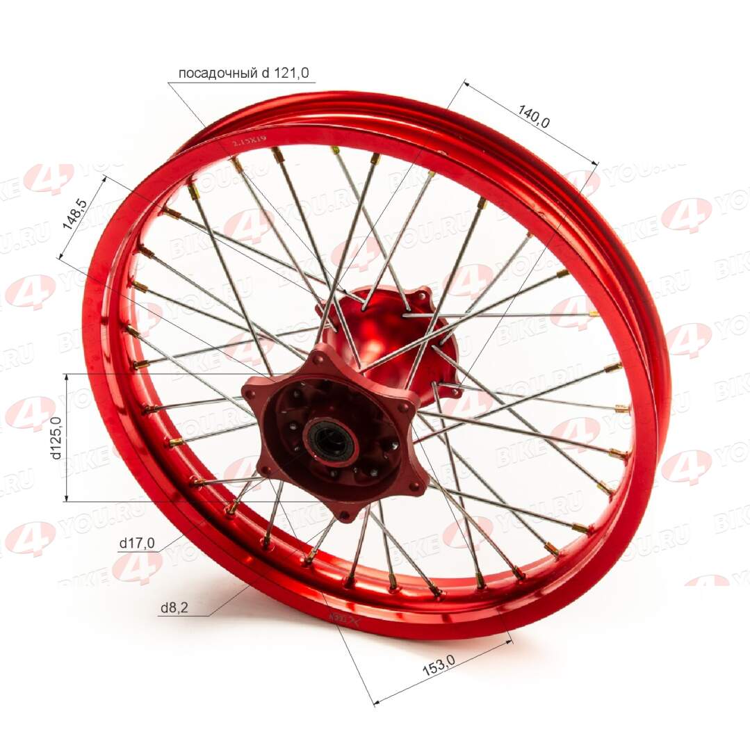 Обод задний 19" (2,15-R19 d=17mm) CNC ступица, алюминий/красный X-TECH