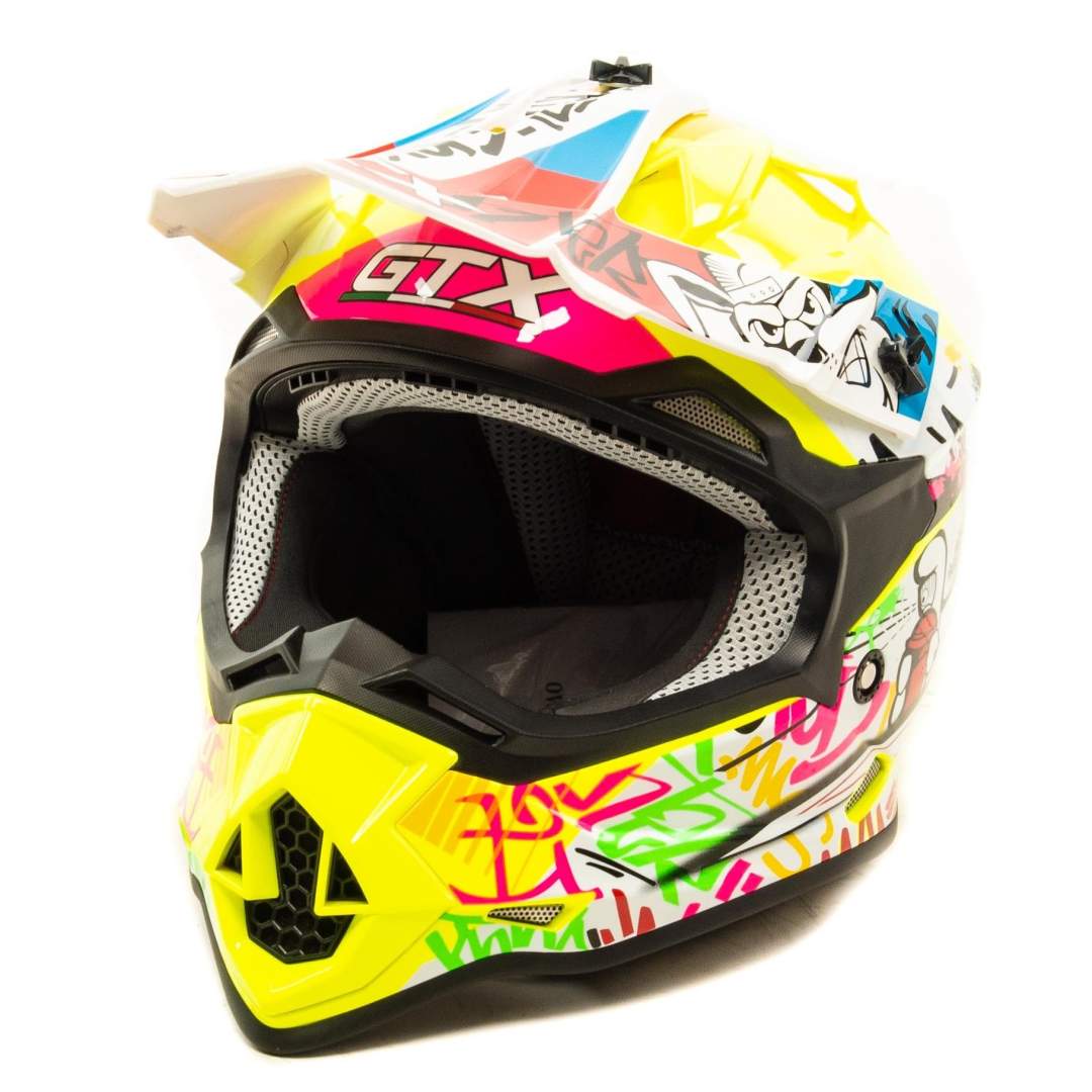 Шлем мото кроссовый GTX 632S №1 (L) FLUO YELLOW / RED BLUE детский (53-54)