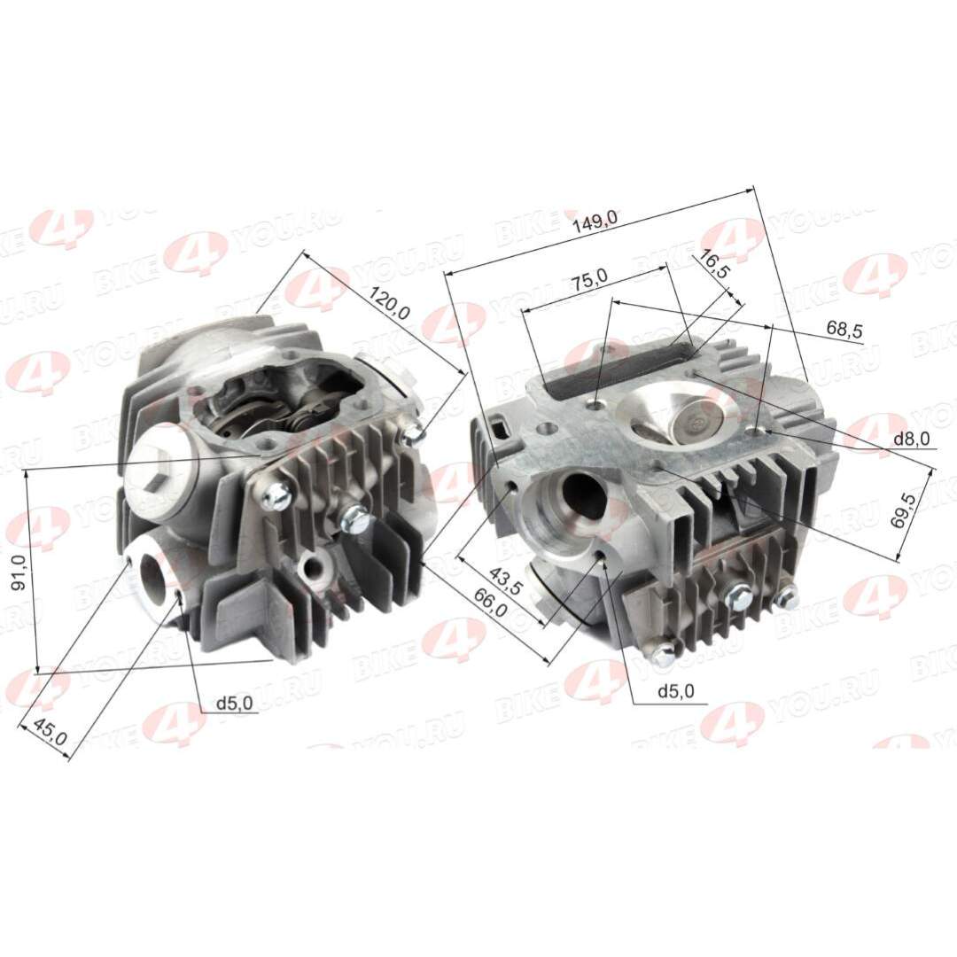 Головка блока цилиндров ( ГБЦ ) в сборе 152FMI  125см3 d=52,4mm
