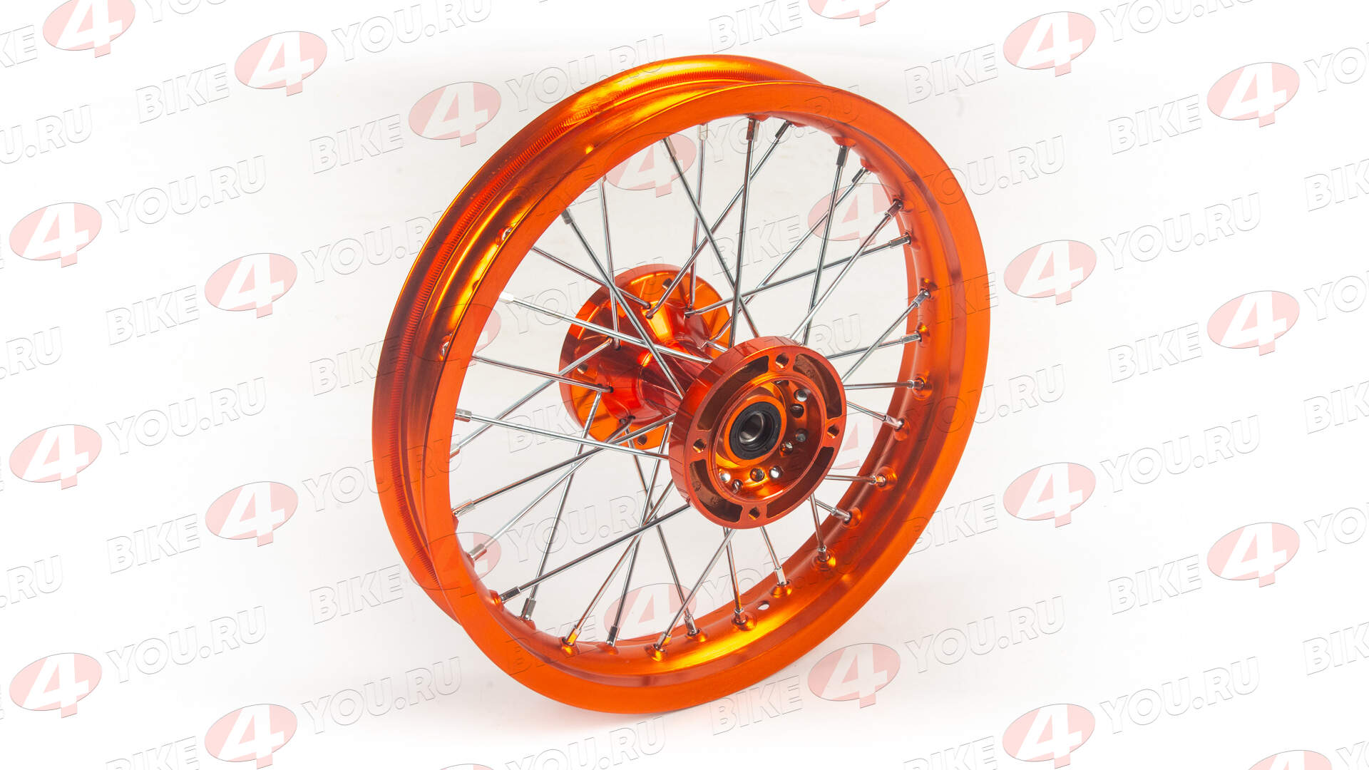 Обод задний 14"  (1,85-R14 d=15mm) CNC ступица, алюминий/оранжевый X-TECH