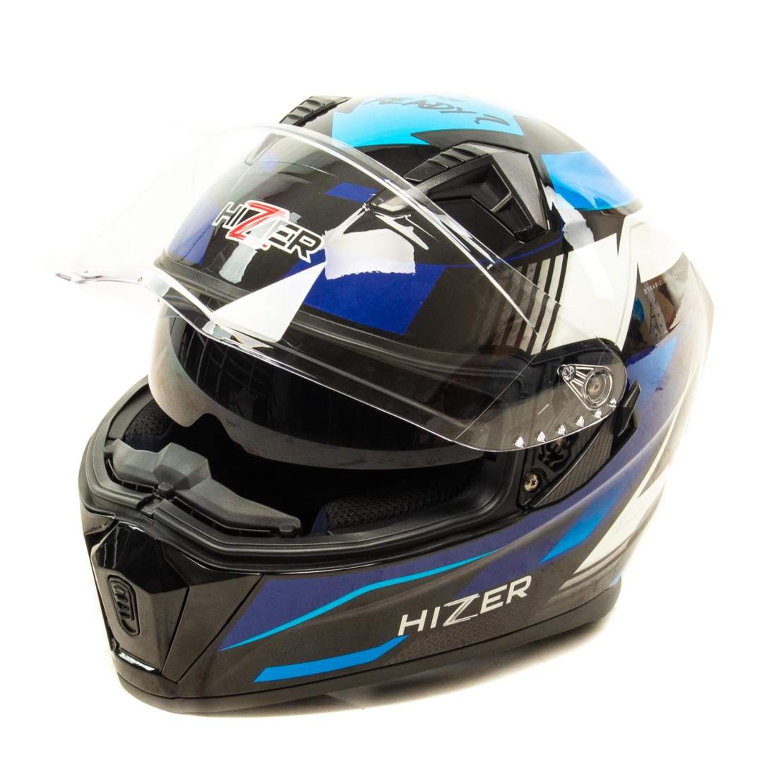 Шлем мото интеграл HIZER J5320 №1 (S)  black/blue (2 визора)