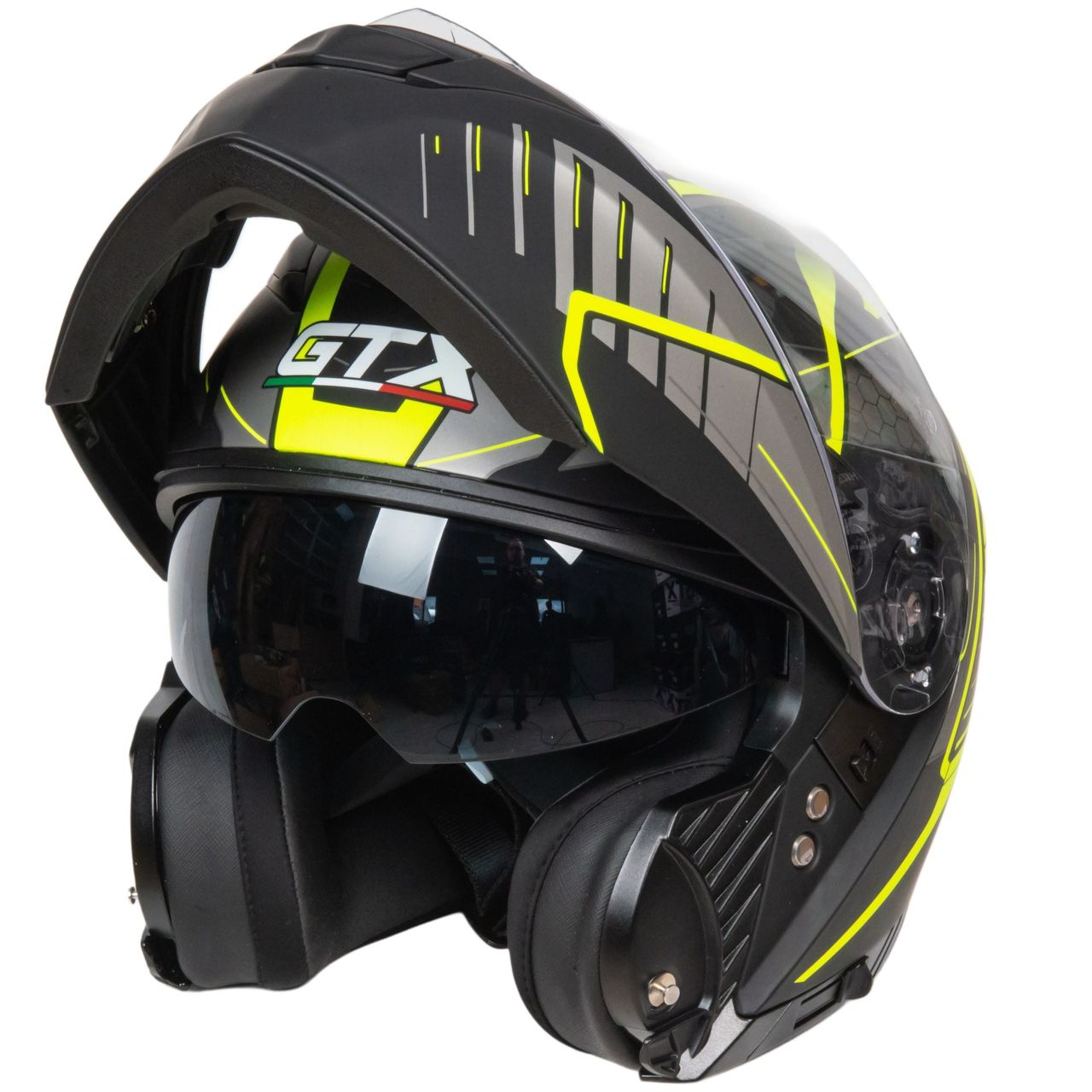 Шлем мото модуляр GTX 550 №3 (M) BLACK/FLUO YELLOW GREY (2 визора)