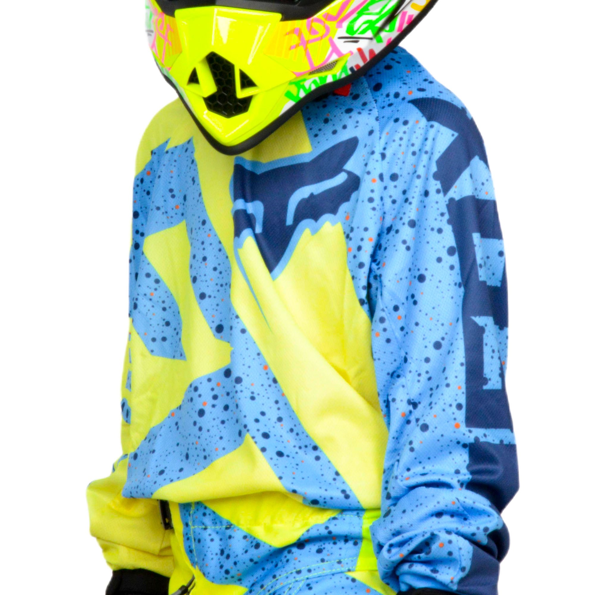 Джерси/футболка для мотокросса (детская) FOX №2 / Blue/Neon-Green (рост 140-145 см)