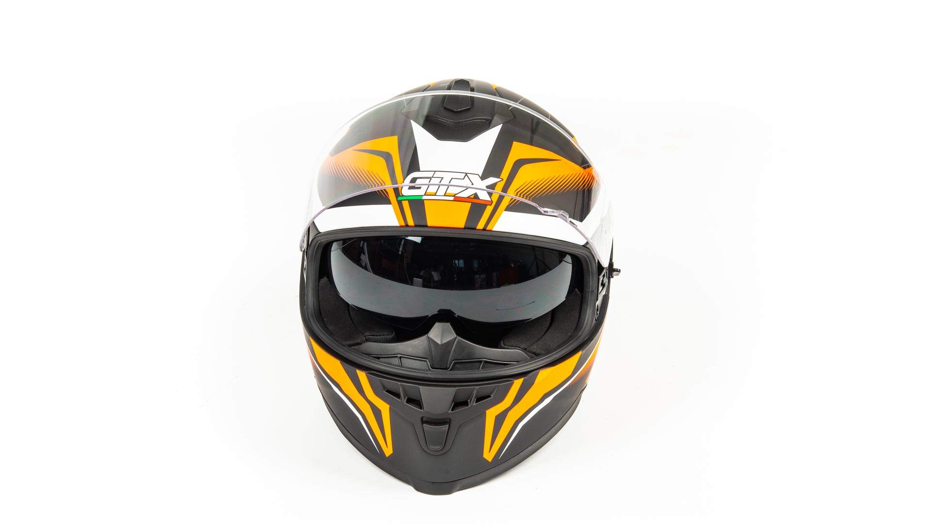 Шлем мото интеграл GTX 5672 №2 (S) BLACK/FLUO ORANGE GREY (2 визора)