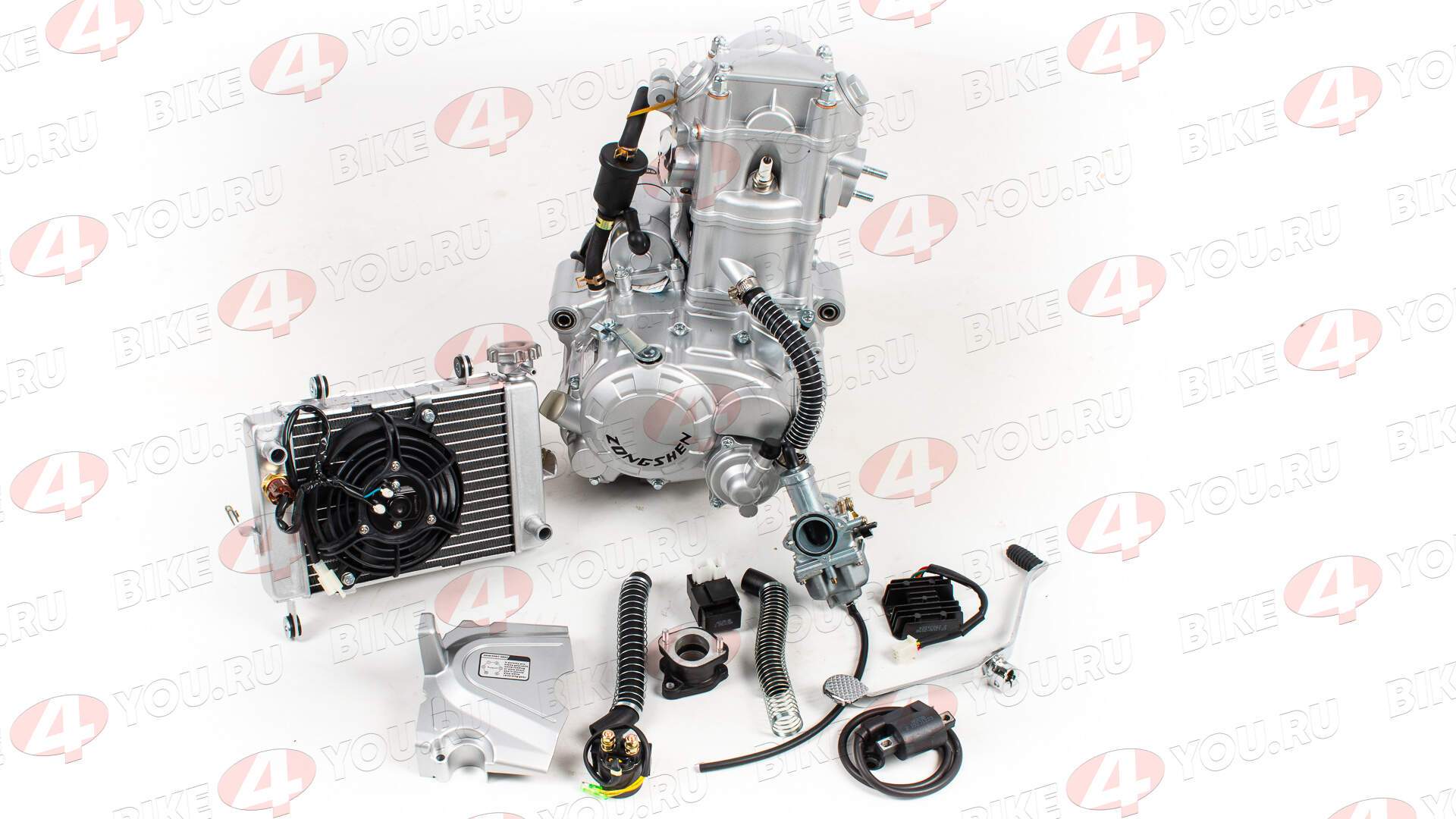 Двигатель 250см3 169MM CB250 (69x65) Zongshen 2 клапана/водянка, реверс, полный комплект+радиатор