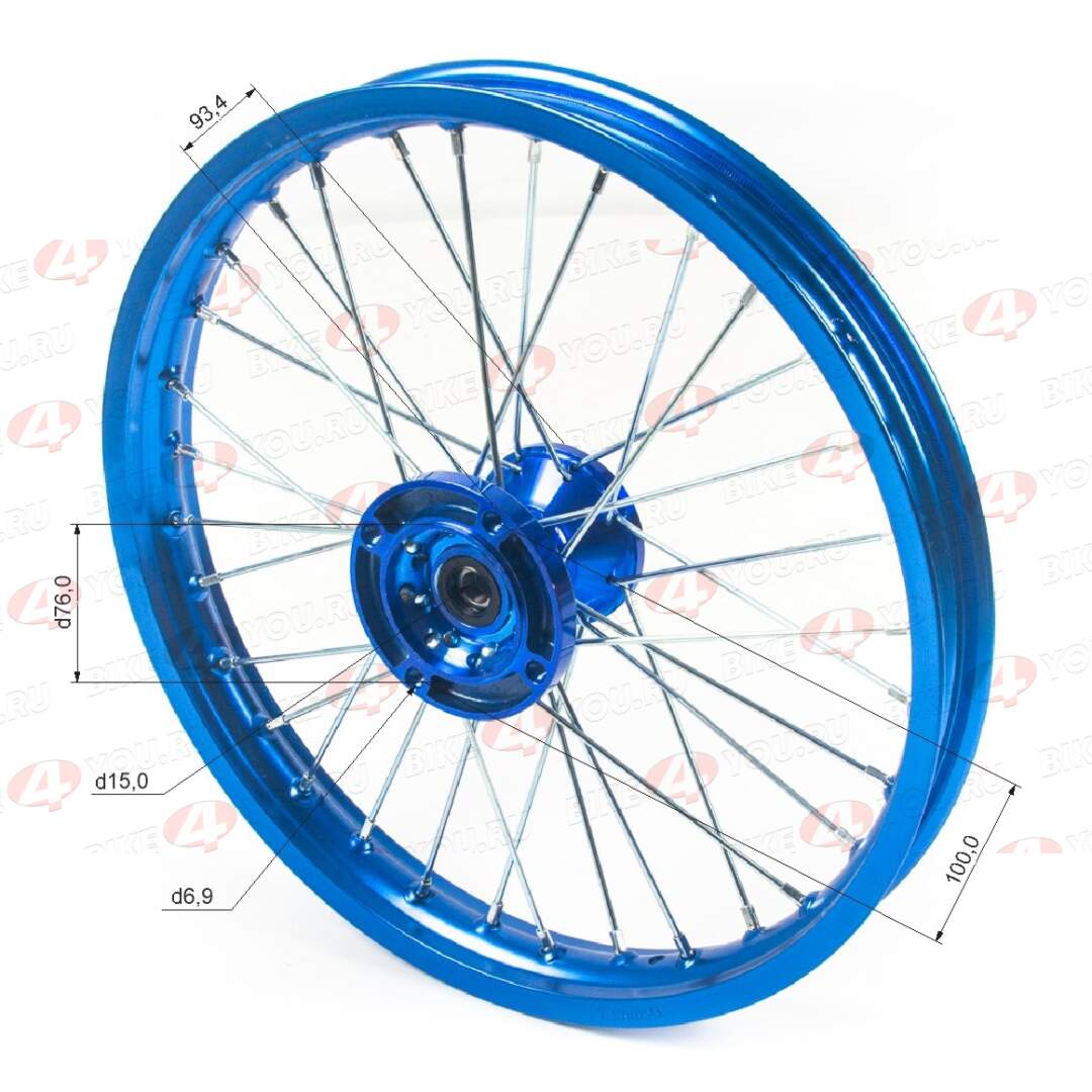 Обод передний 17" (1,60-R17 d=15mm) CNC ступица, алюминий/синий X-TECH