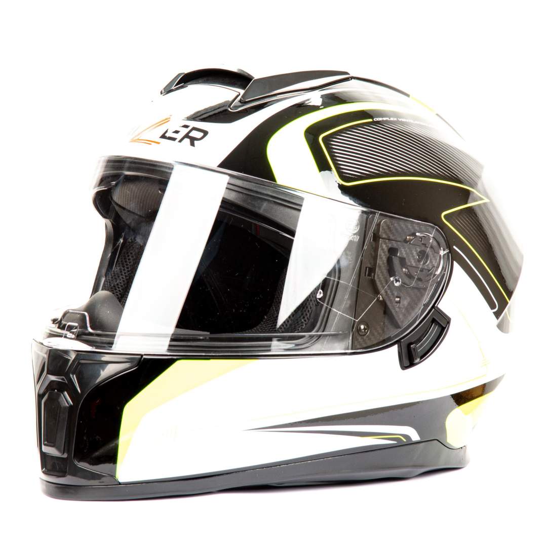 Шлем мото интеграл HIZER B566 №1 (M)  black/white/yellow (2 визора) 