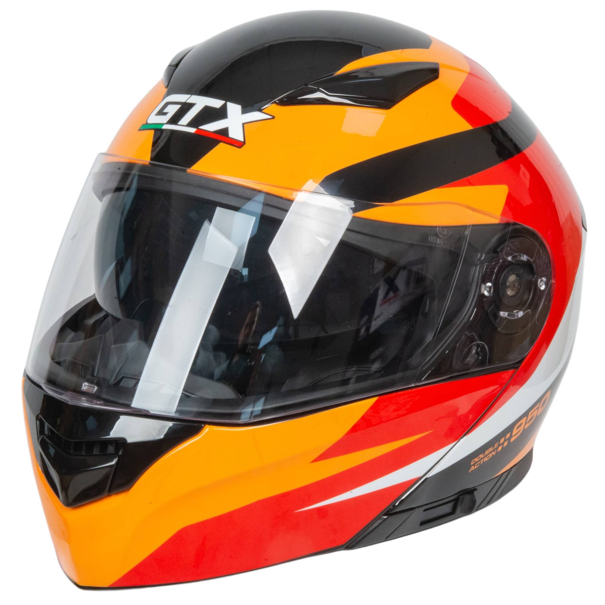 Шлем мото модуляр GTX 550 №2 (M) BLACK/WHITE ORANGE RED (2 визора)