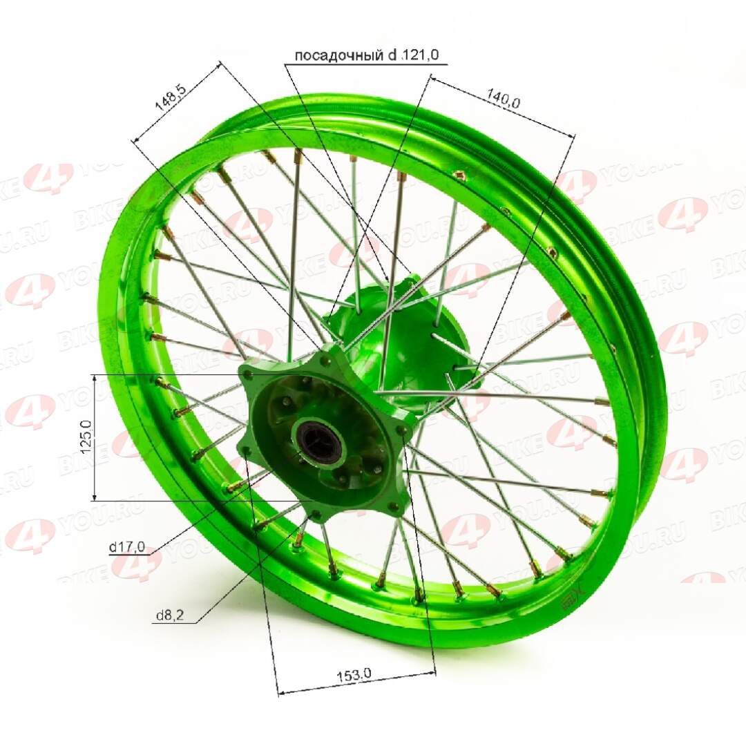 Обод задний 18" (2,15-R18 d=17mm) CNC ступица, алюм/зеленый X-TECH 6х153х125(звезда),4х140х121(диск)