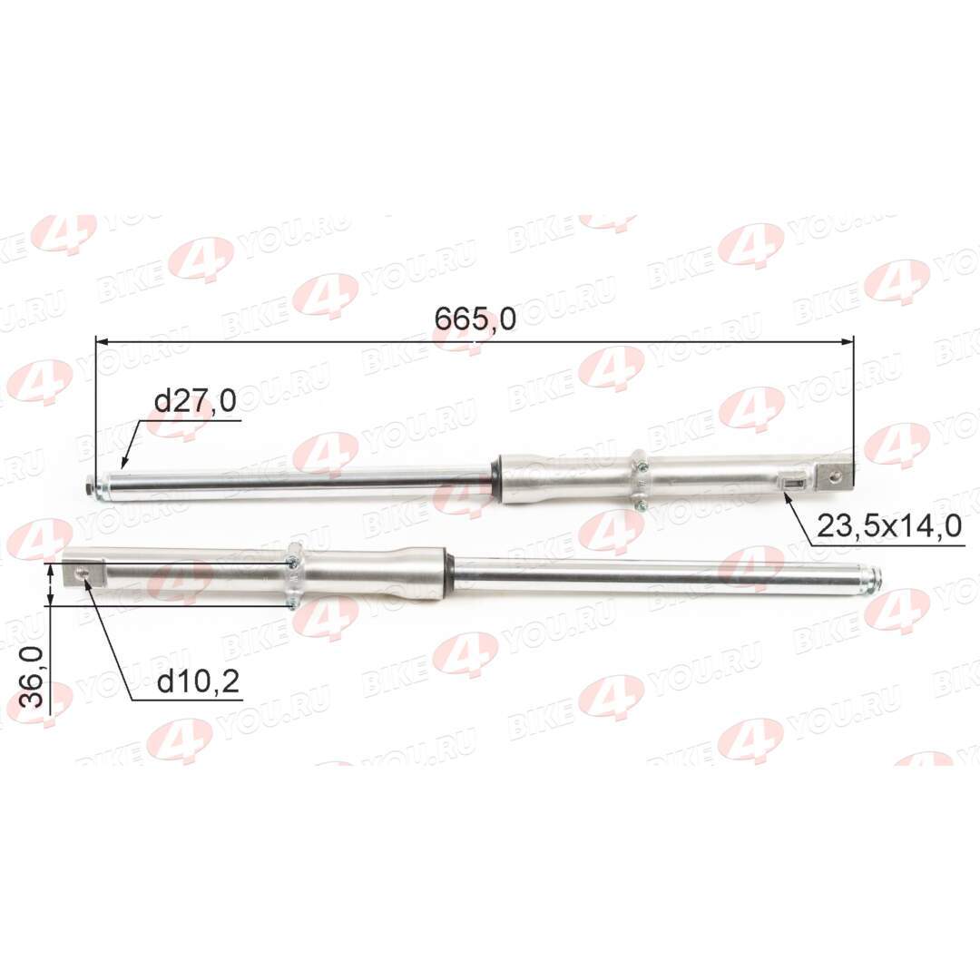 Амортизатор L=665 передний (перья, компл.) Альфа