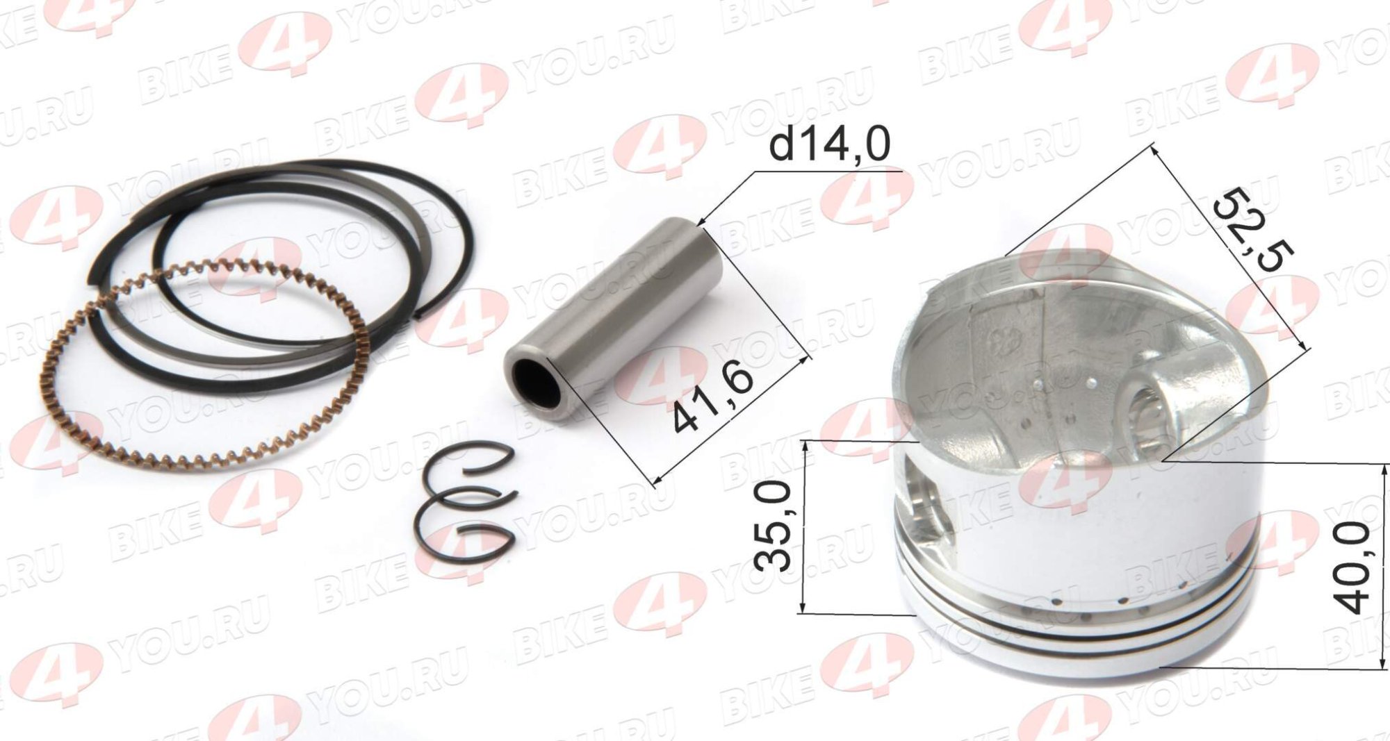 Поршень в сборе 152FMH (палец 14мм) 110-125см3 D=52,4 X-TECH