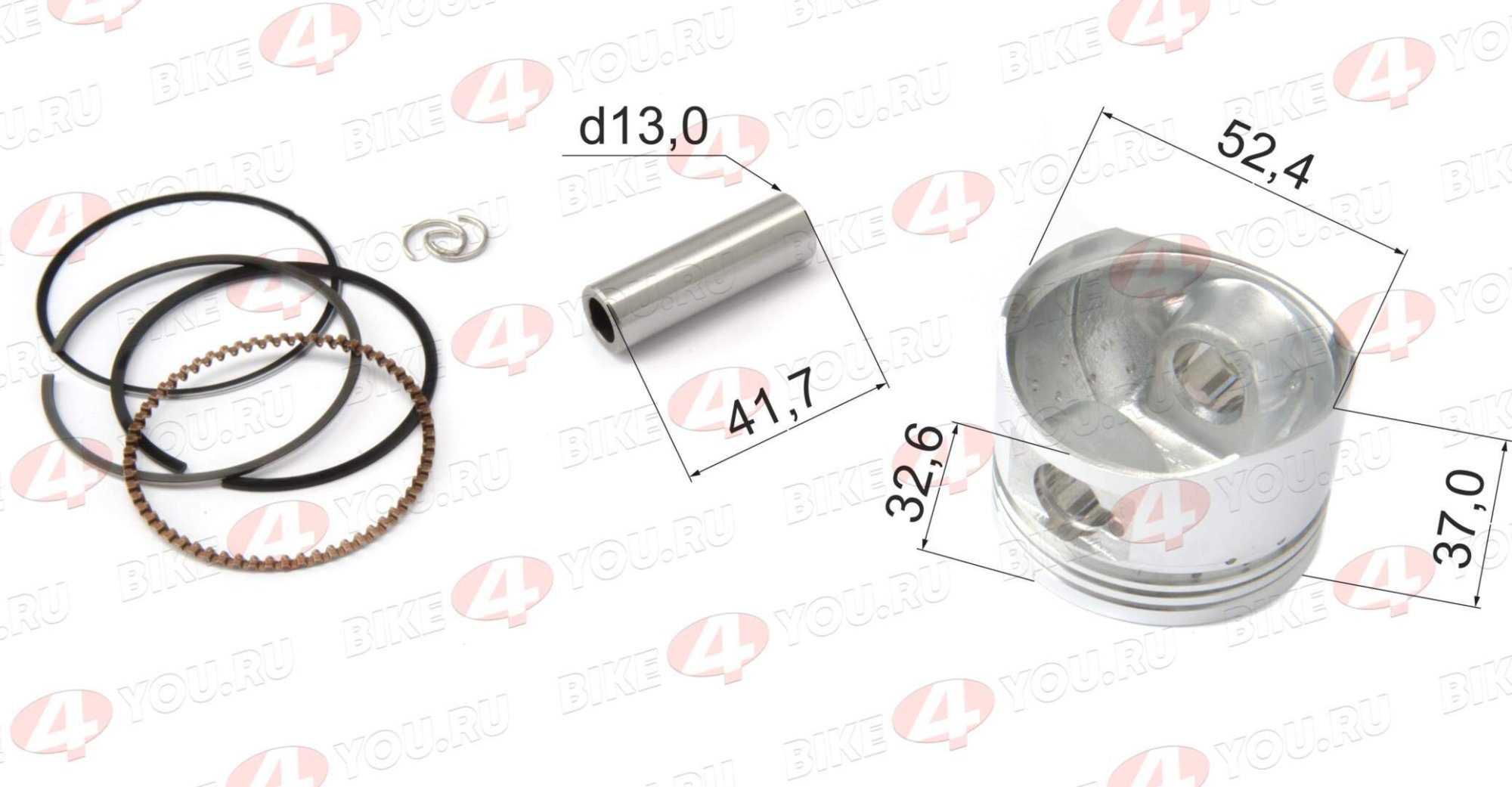 Поршень в сборе 152FMH 125см3 (палец 13мм) D=52,4 X-TECH