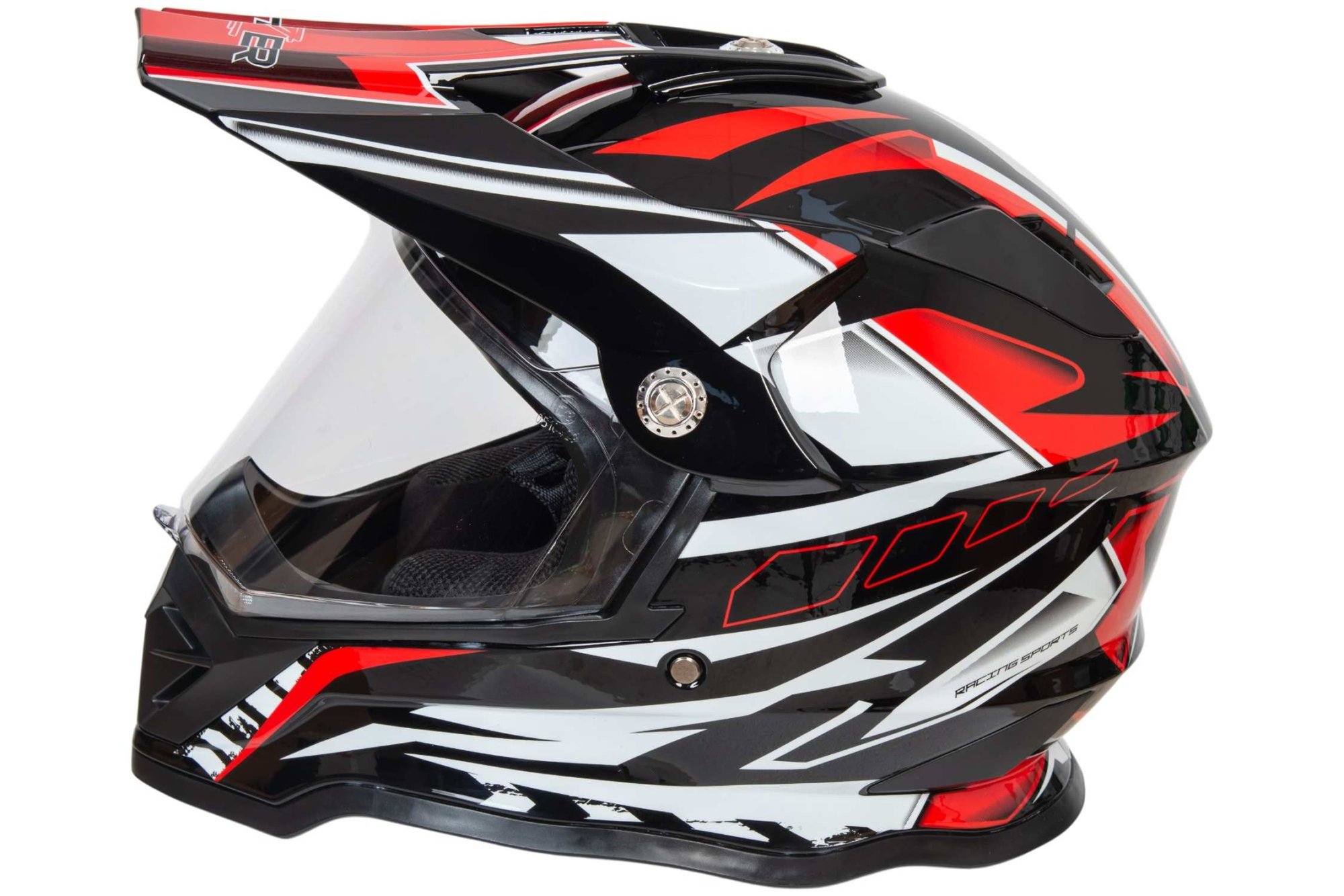 Шлем мото мотард HIZER B6197-1 №2 (XL)  black/red/white